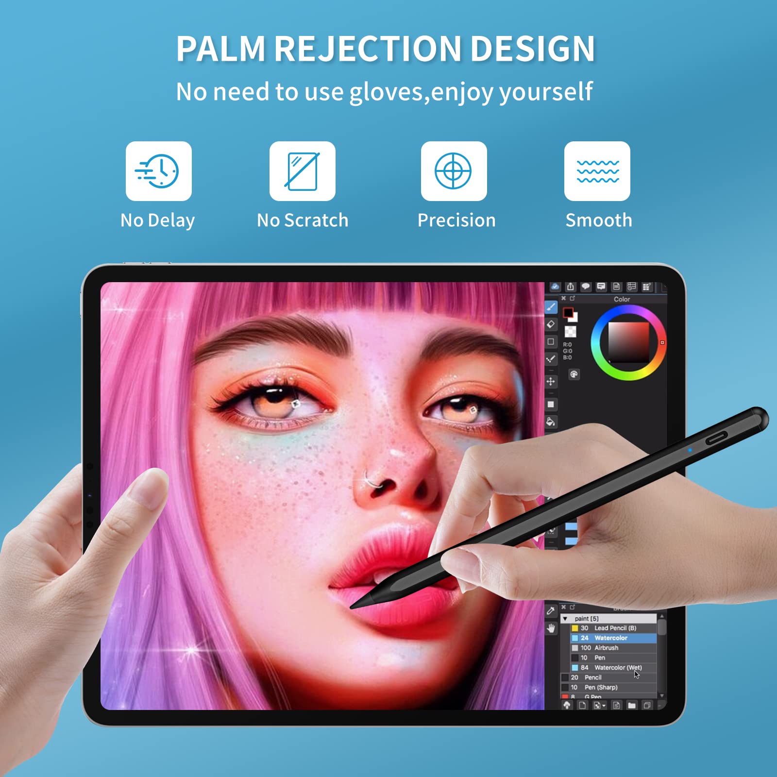 Fast Charging Stylus Pen for iPad 9th & 10th Generation - Compatible with Apple iPad Pro 11/12.9 Inch, iPad 6-10 Gen, iPad Mini 5-6, iPad Air 3-5 - Digital Pencil for Drawing, Note Taking & Professional Design - Black