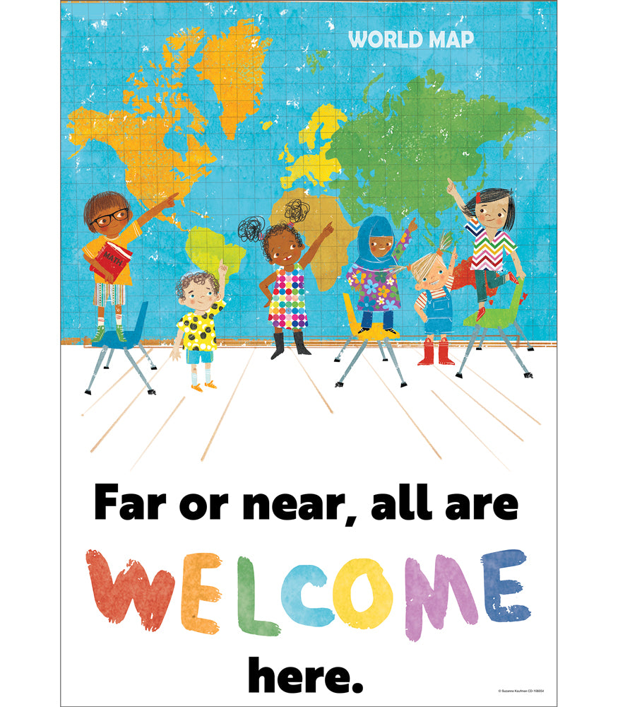 All Are Welcome Here - Inspirational Diversity & Inclusion Poster for Home, Office, Classroom Decor