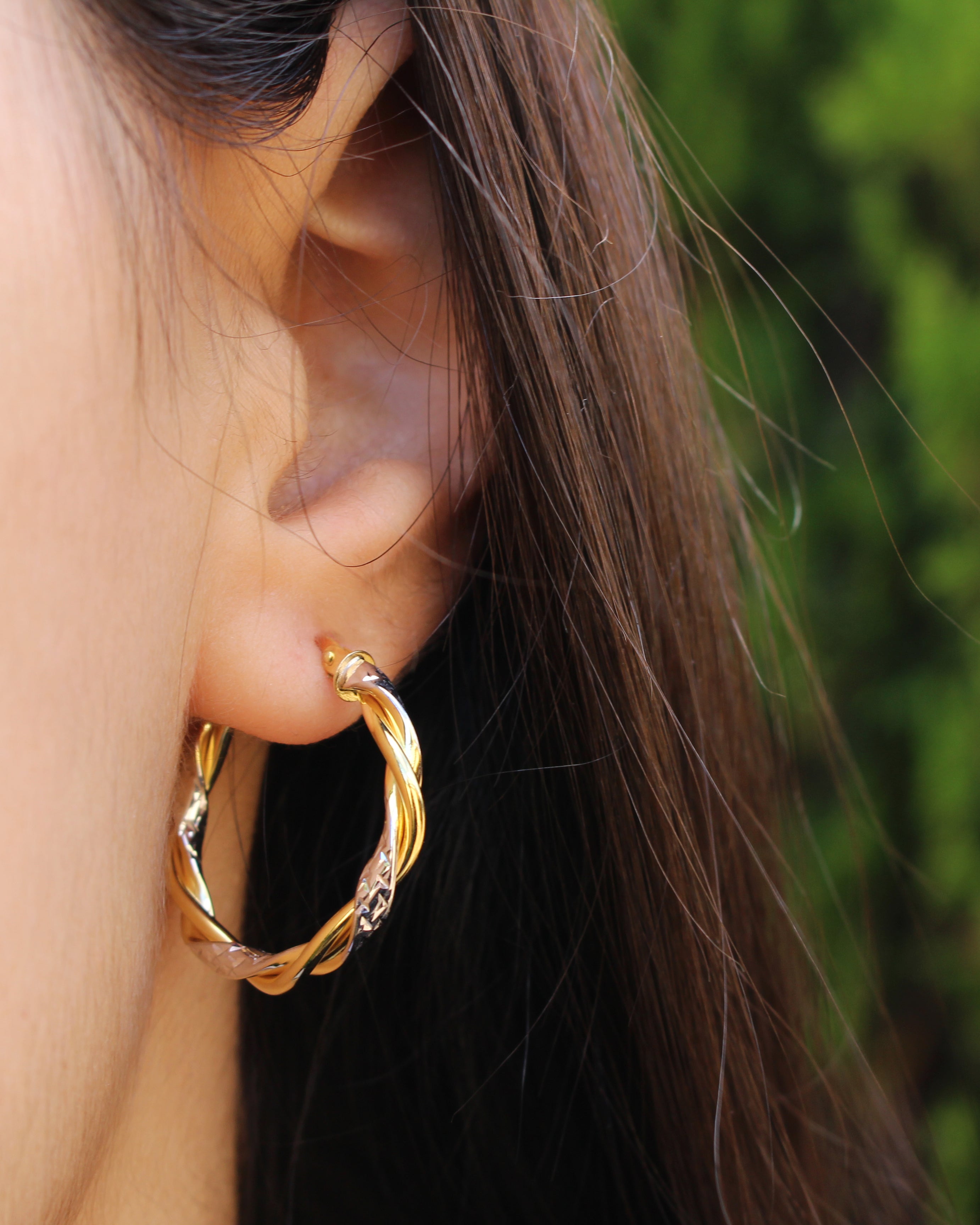 9ct Two Tone Gold Filled Diamond Cut Twist Hoop Earrings for Women - Elegant Dangle Jewelry for Party, Wedding & Everyday Wear