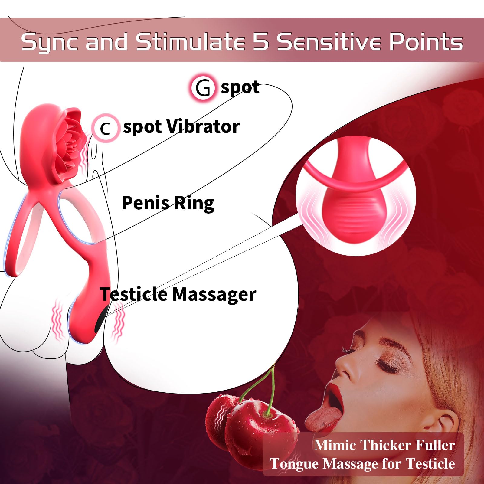 Healexcer 9-Speed Vibrating Cock Ring with Rose Clitoral Stimulator & Testicle Massager - Rechargeable Penis Ring for Couples, Men & Women - Enhance Intimacy & Erection - Perfect for Romantic Nights & Spicing Up Your Sex Life