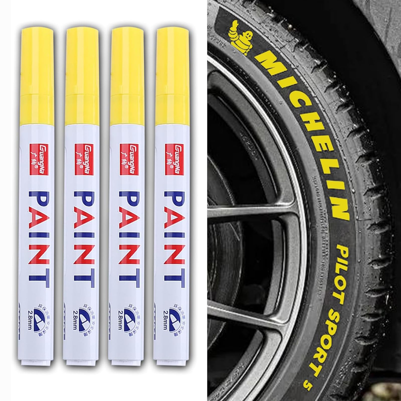 Waterproof Car Tire Paint Pen - Yellow Tire Marker for DIY Lettering & Custom Designs | Durable, Quick-Drying Ink for Car, Truck & Motorcycle Tires | Perfect for Personalization, Touch-Ups & Off-Road Vehicles