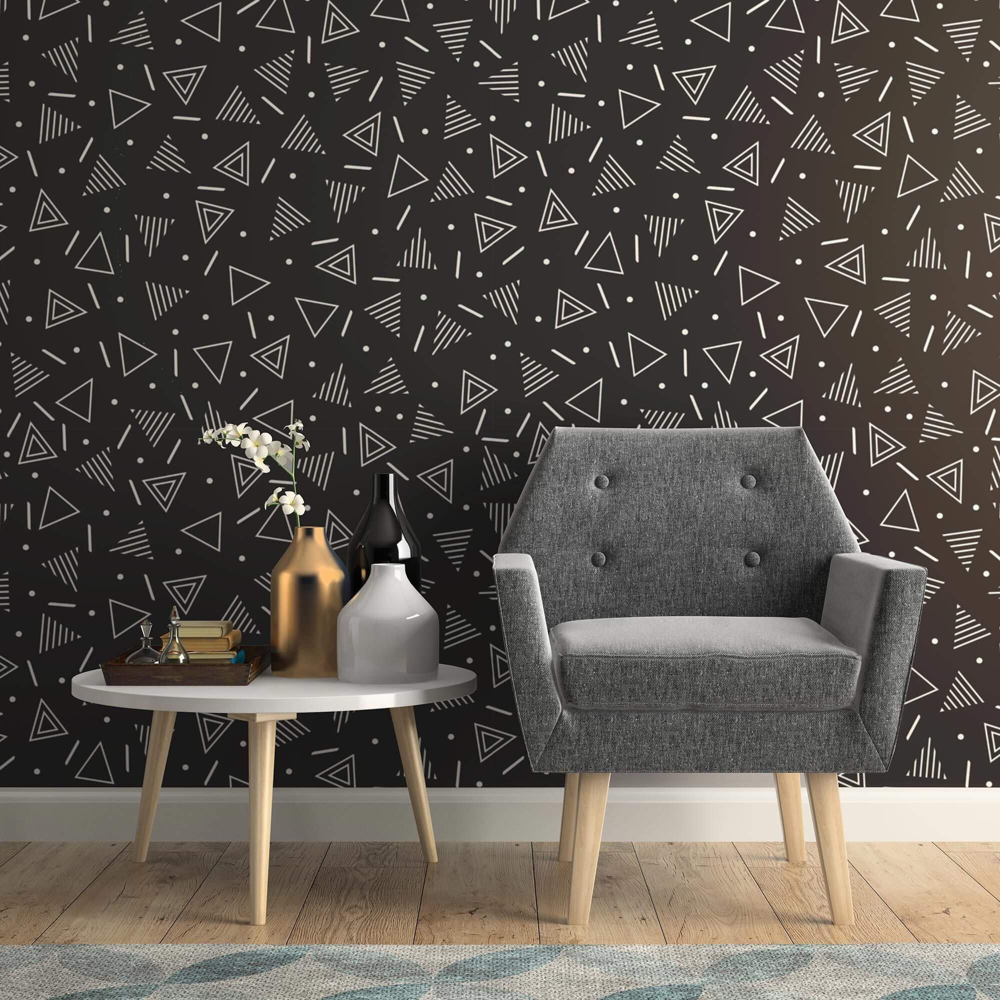 White and Charcoal Triangles Peel & Stick Removable Wallpaper - Self-Adhesive Geometric Pattern Wall Decor for Bedroom, Living Room, Nursery | Easy to Install & Remove