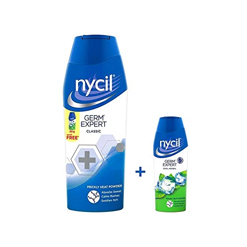 Nycil Prickly Heat Powder - 150gm + 50gm Free Cooling Talcum Powder | Germ Expert Classic Fragrance | For Summer Heat Rash & Body Odor Protection | Perfect for Outdoor Activities & Gym Use