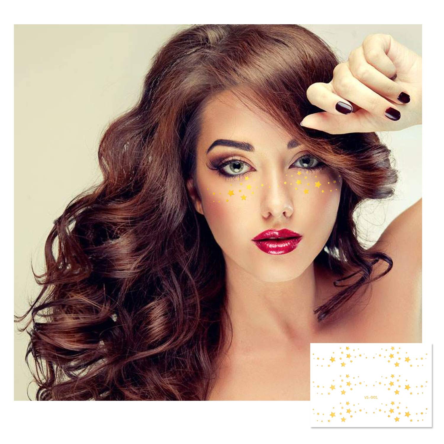 Konsait 7 Sheets Metallic Temporary Face Tattoo Stickers - Waterproof Glitter Transfer Tattoos for Women & Girls | Perfect for Costume Parties, Dance Performances, Festivals & Photo Shoots | Shimmering Gold & Glitter Designs