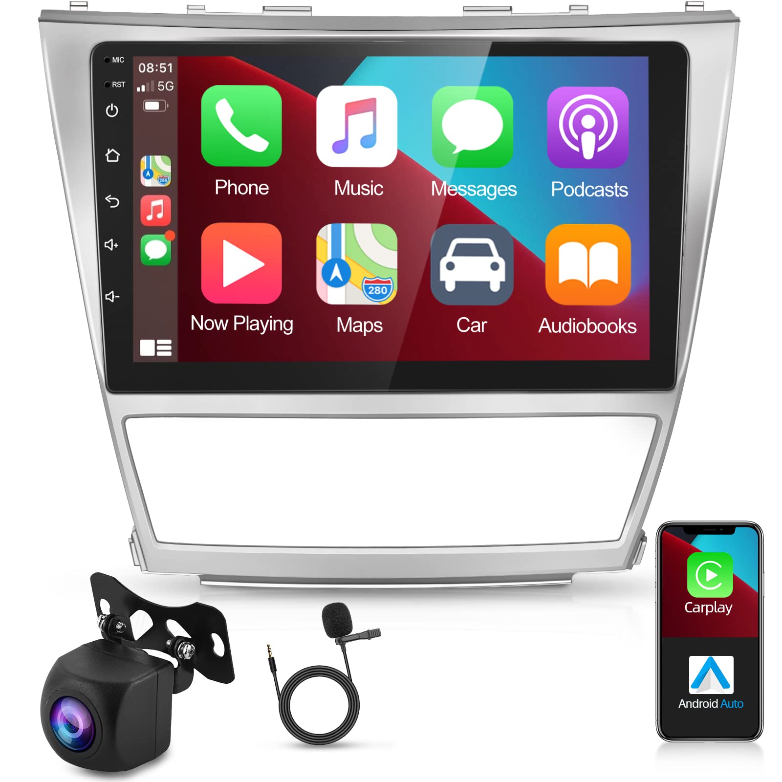 EKAT 10.1 Inch Android Car Stereo for Toyota Camry 2006-2011 - Touch Screen Radio with Apple CarPlay & Android Auto, Bluetooth, GPS Navigation, WiFi, Hi-Fi, SWC & Backup Camera - Perfect for Hands-Free Calling, Music Streaming & Safe Parking