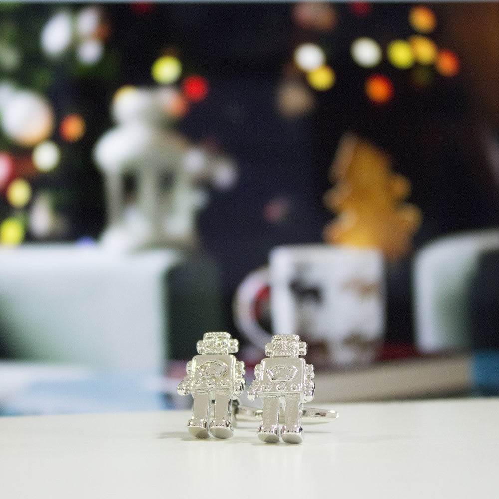 KingCuffs Robot Cufflinks for Men - Stainless Steel Futuristic Tech Accessories - Perfect for Weddings, Business Meetings & Formal Events