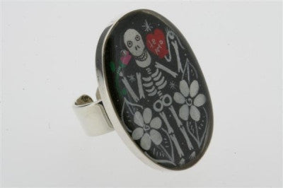 Day of the Dead Resin Ring - Sterling Silver Skull Jewelry for Women - Perfect for Halloween, Dia de los Muertos & Gothic Fashion