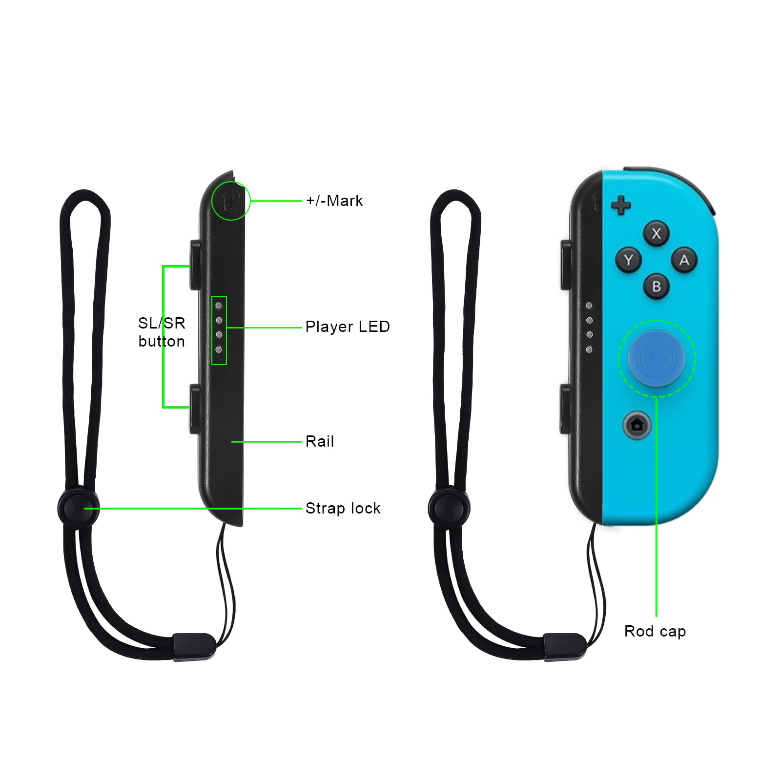 TOYMIS 2 Pack Adjustable Wrist Straps for Nintendo Switch Joy-Con Controllers - Replacement Wristbands with Joystick Caps - Comfortable Elastic Wrist Strap Accessories for Switch Gaming (Blue) - Perfect for Kids & Adults Playing Mario Kart, Super Smash Bros & Fitness Games