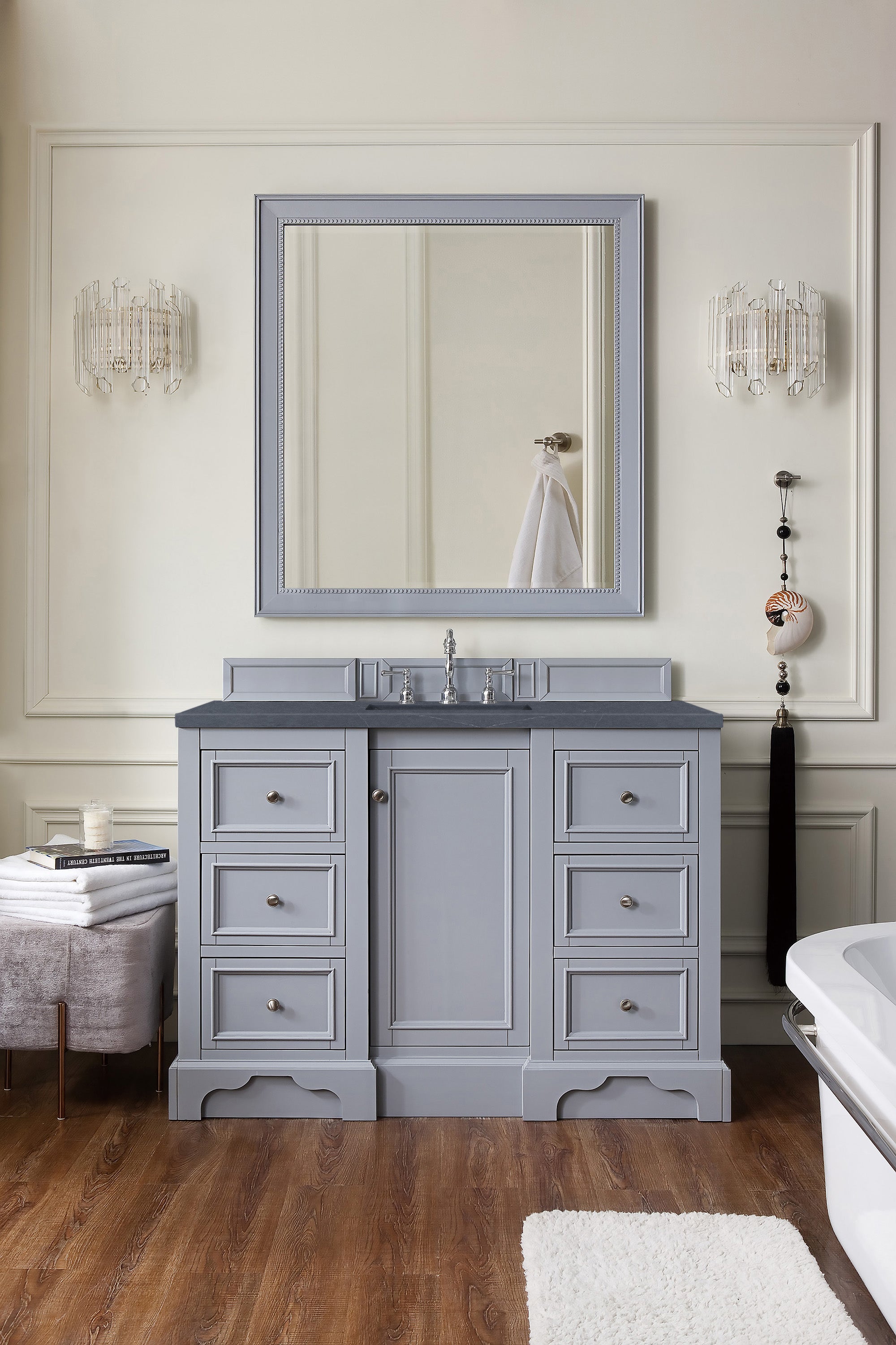 De Soto 48 Inch Single Bathroom Vanity with 3CM Charcoal Soapstone Quartz Countertop in Silver Gray - Perfect for Modern Bathroom Renovations and Home Upgrades