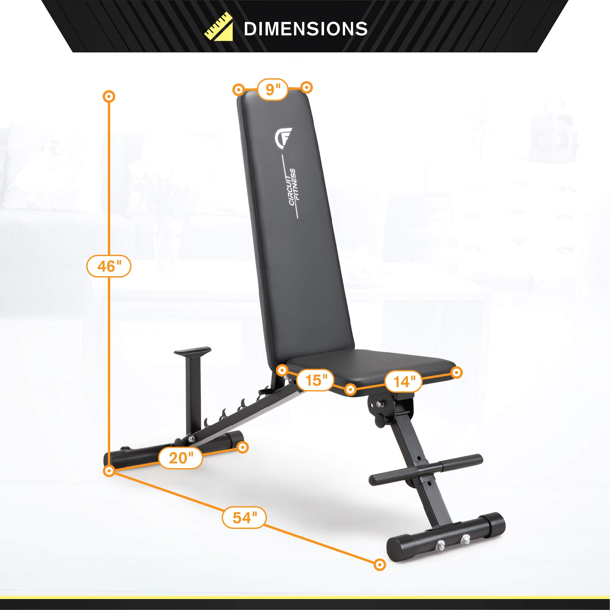 Circuit Fitness Adjustable Utility Weight Bench - 6-Position Adjustable Workout Bench for Home Gym, Strength Training & Full-Body Exercises - Perfect for Dumbbell Press, Sit-Ups & Strength Building