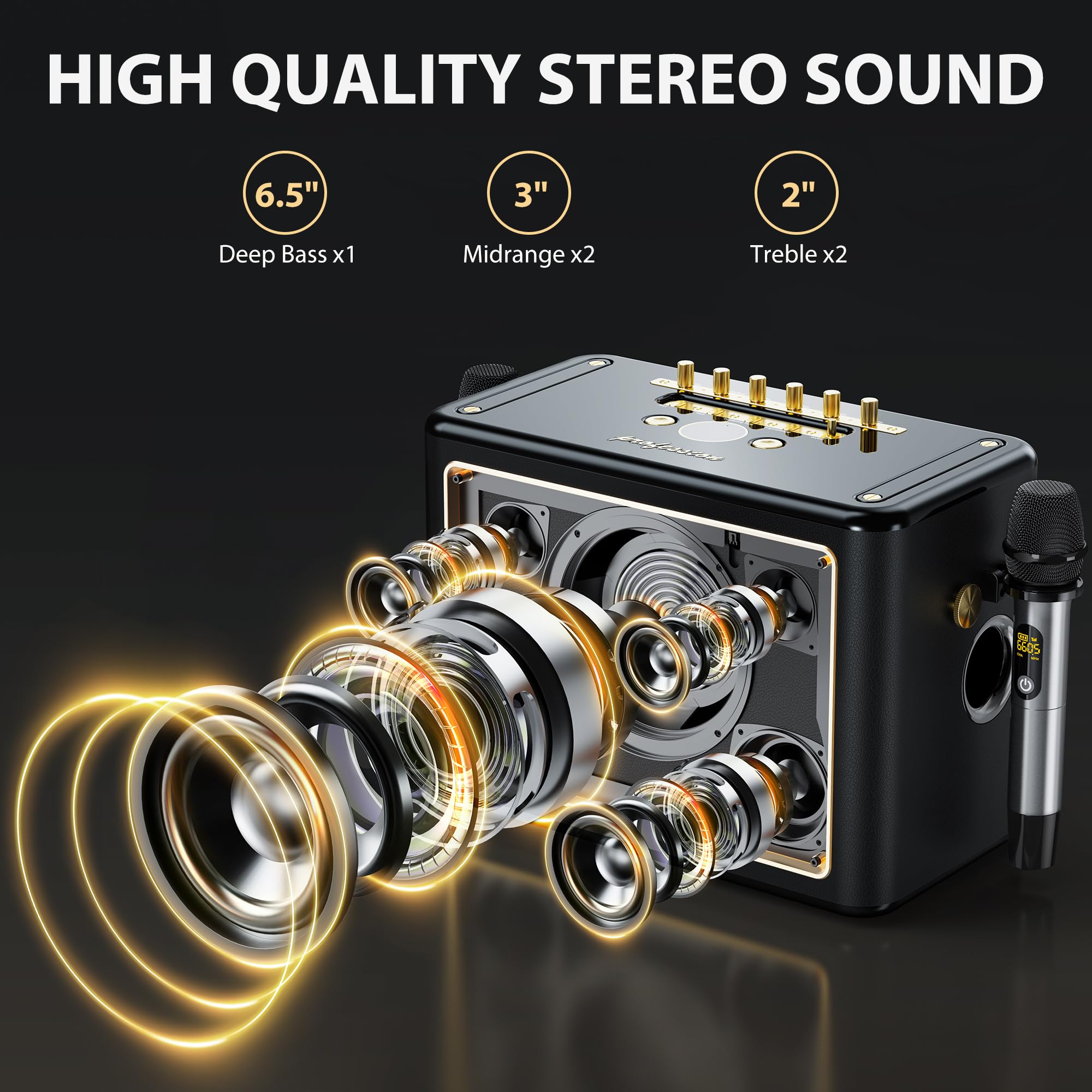 JYX Portable Bluetooth Karaoke Machine with 2 Wireless Microphones - PA System with Bass/Treble Control, TV/Bluetooth/USB/TF/AUX Connectivity for Home Parties, Outdoor Gatherings & Family Entertainment