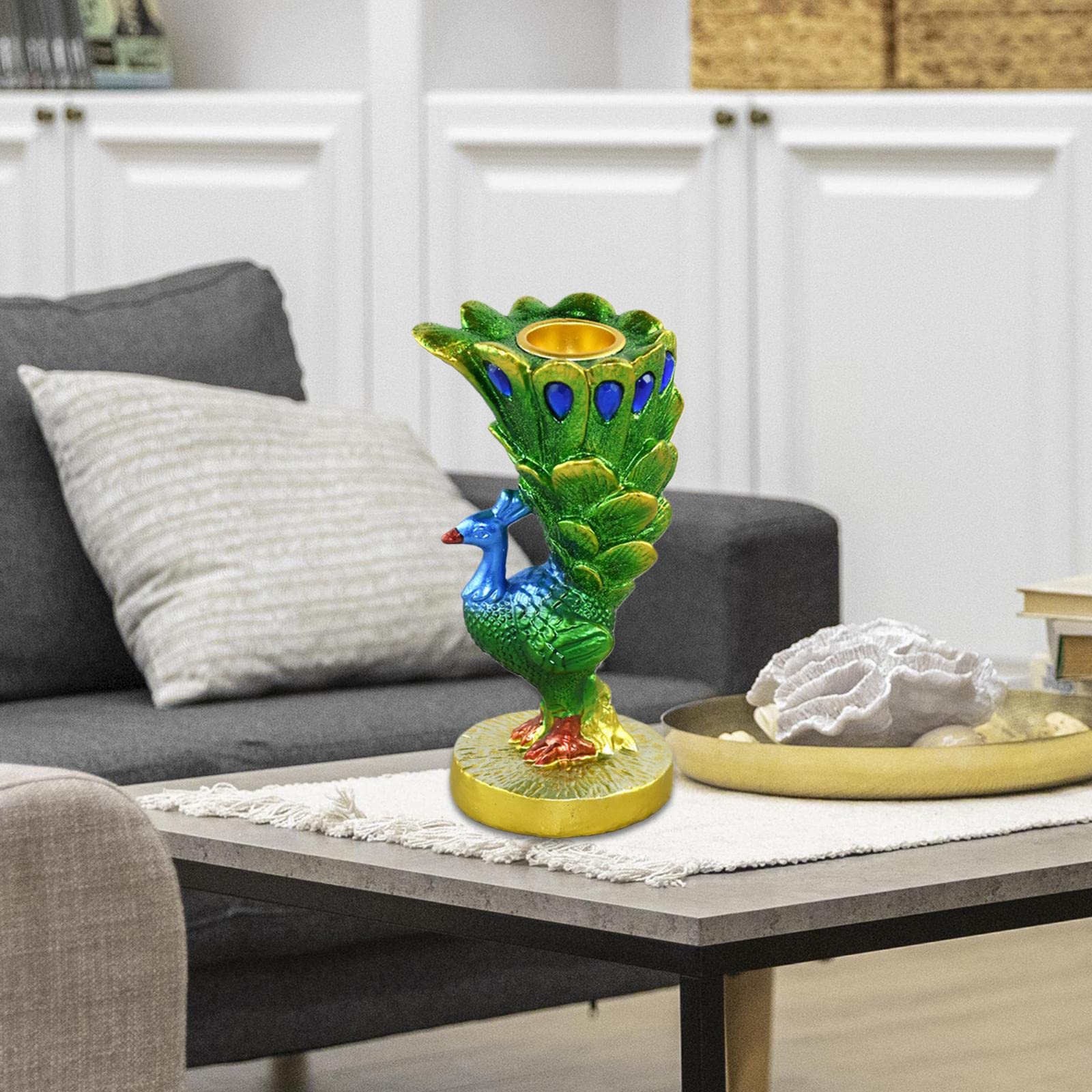 Elegant Peacock Candle Holder Sculpture - Handcrafted Table Centerpiece Decor for Living Room, Wedding, Dining Room & Home Decor