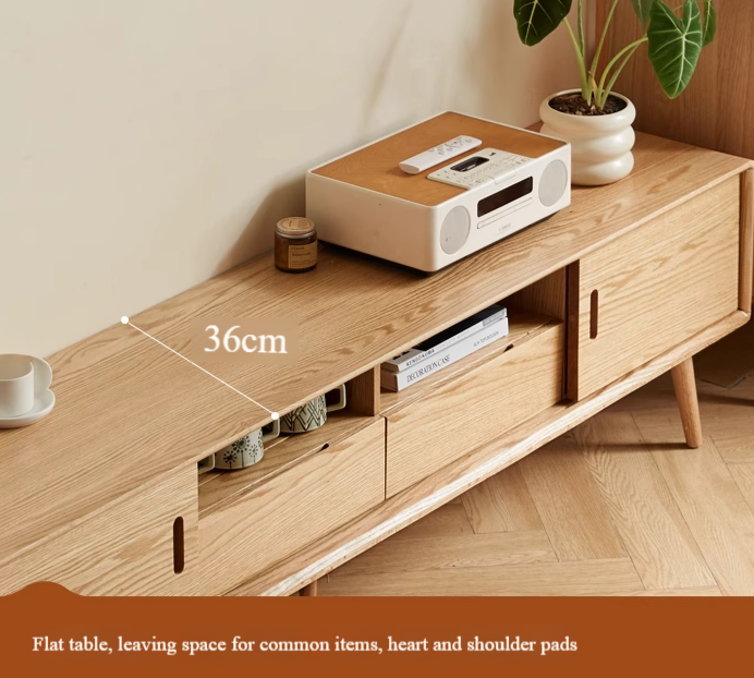 Modern Oak Solid Wood Sliding Door TV Stand Cabinet - Rustic Farmhouse Entertainment Center for Living Room, Bedroom & Home Theater