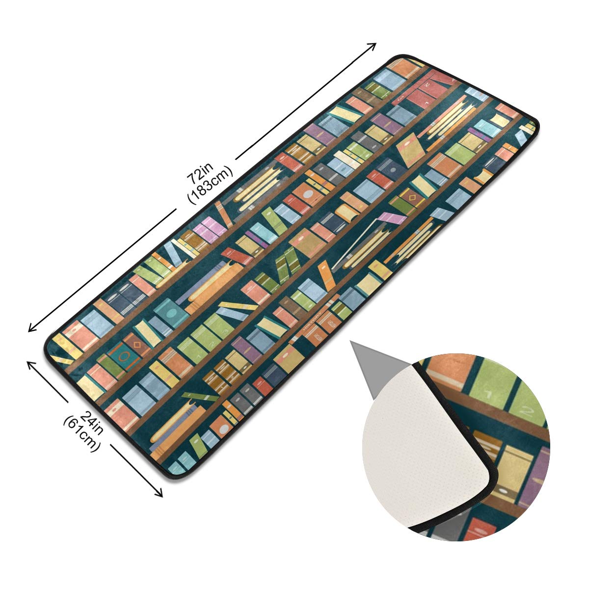 ALAZA Educational Library Bookshelf Bookworm Collection Area Mat Rug - 2' x 6' Non-Slip Floor Rug for Living Room, Bedroom, Kitchen - Perfect for Reading Nooks, Kids Play Areas & Home Decor
