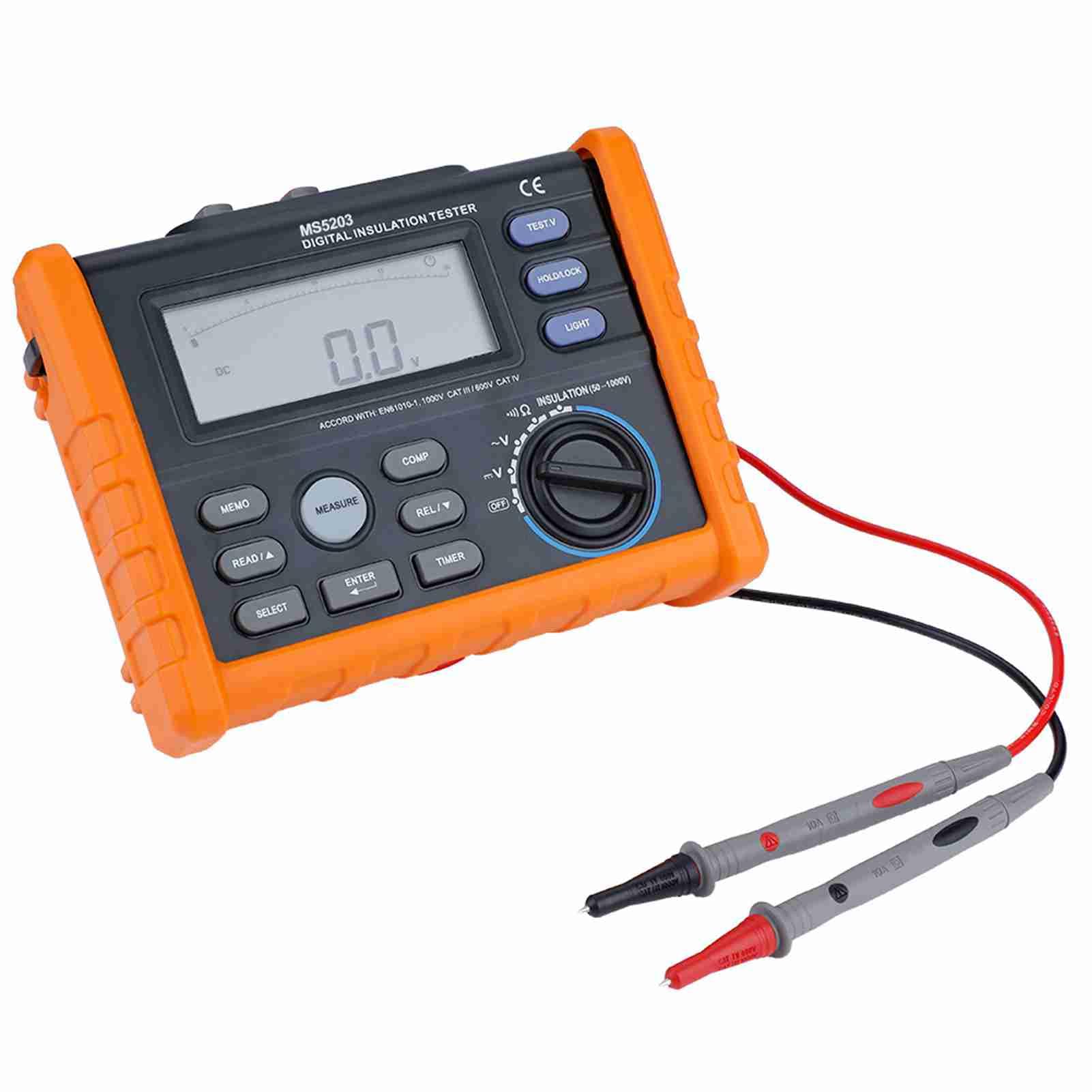 PEAKMETER MS5203 Digital Insulation Tester 50-1000V with Auto PI/DAR Calculation, Backlight Display, AC/DC Voltage & Continuity Testing - Perfect for Electricians, HVAC Technicians & Industrial Maintenance