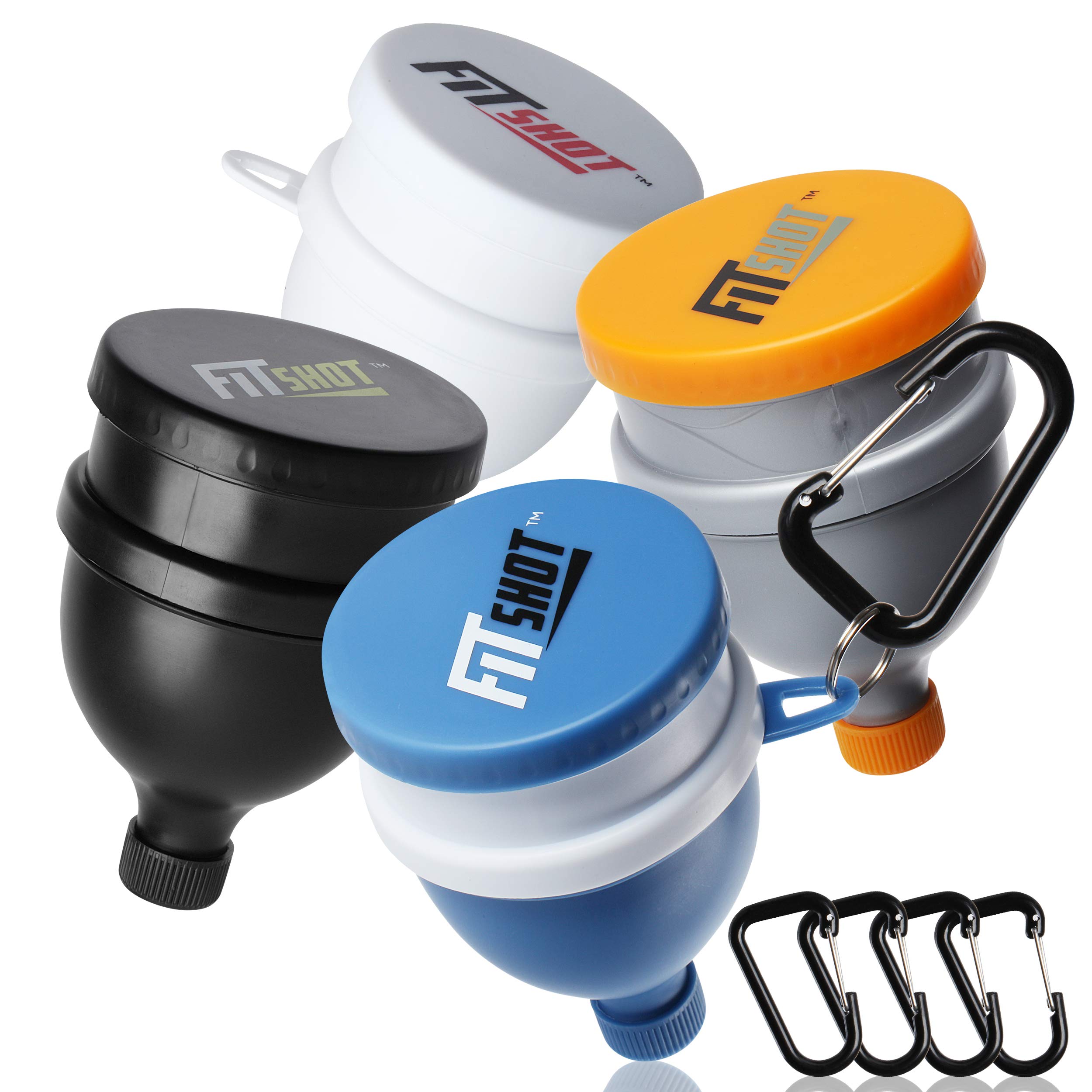 Premium Protein Powder Funnel Set - 4 Pack BPA-Free Supplement Funnels with Keychain & 120ml Pillbox | 2-in-1 Portable Design for Gym, Travel & Home Use | Ideal for Protein Shakes, Pre-Workout & Supplement Storage