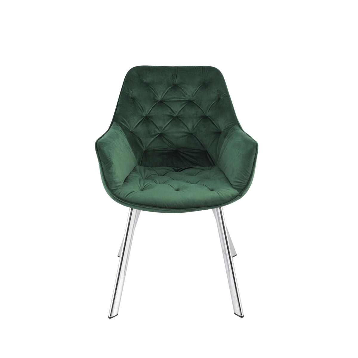 Luxury Green Velvet Chrome Leg Armchair Set of 2 - Modern Accent Chairs for Living Room, Bedroom & Office - Comfortable Mid-Century Style Seating for Home Decor