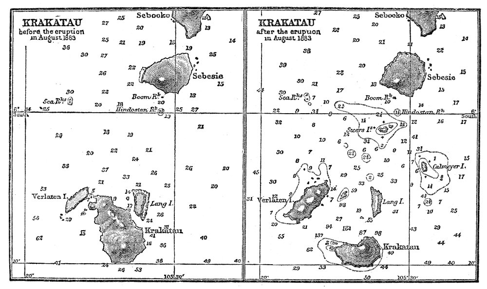 1883 Krakatau Volcano Eruption - Sunda Strait Scene Before Blast for History Buffs