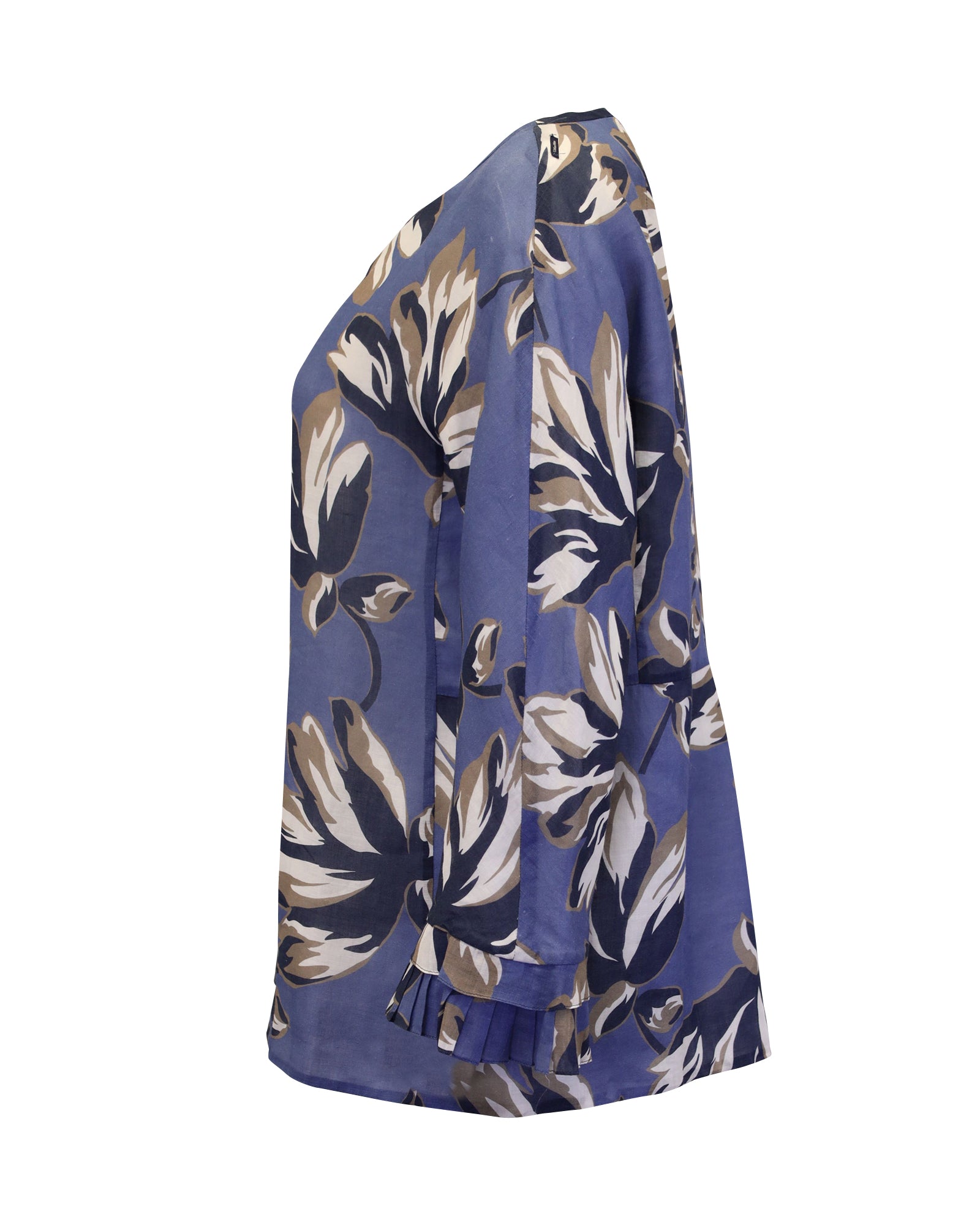 Max Mara Eleonor Floral Blouse Women's Blue Ramie Shirt - Perfect for Office Wear, Summer Outfits & Casual Chic Style