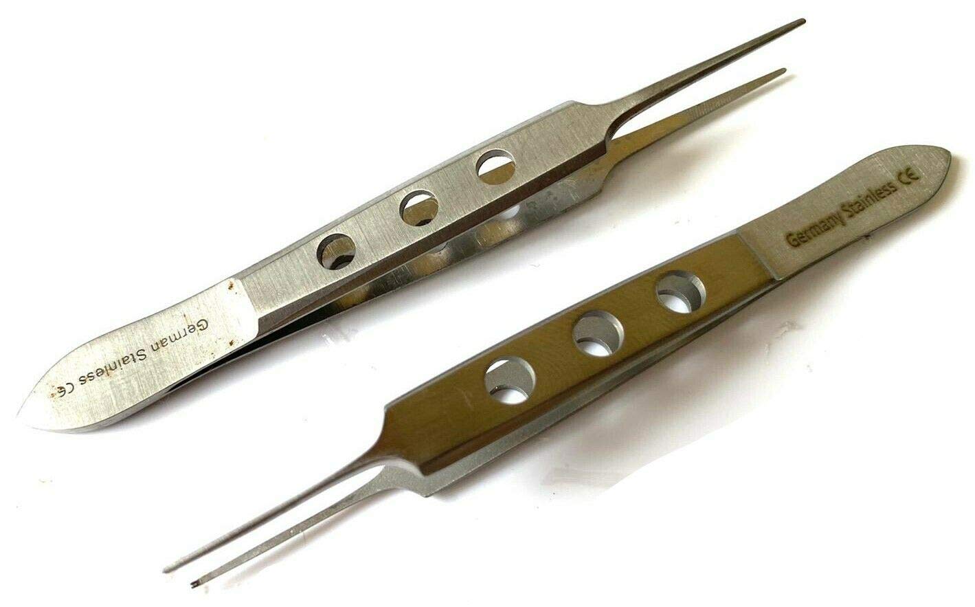 2-Piece Bishop Harmon Micro Tissue Forceps Set - 1x2 Teeth & Serrated Surgical Instruments for Precision Grasping | Ideal for Microsurgery, Ophthalmology & Dental Procedures