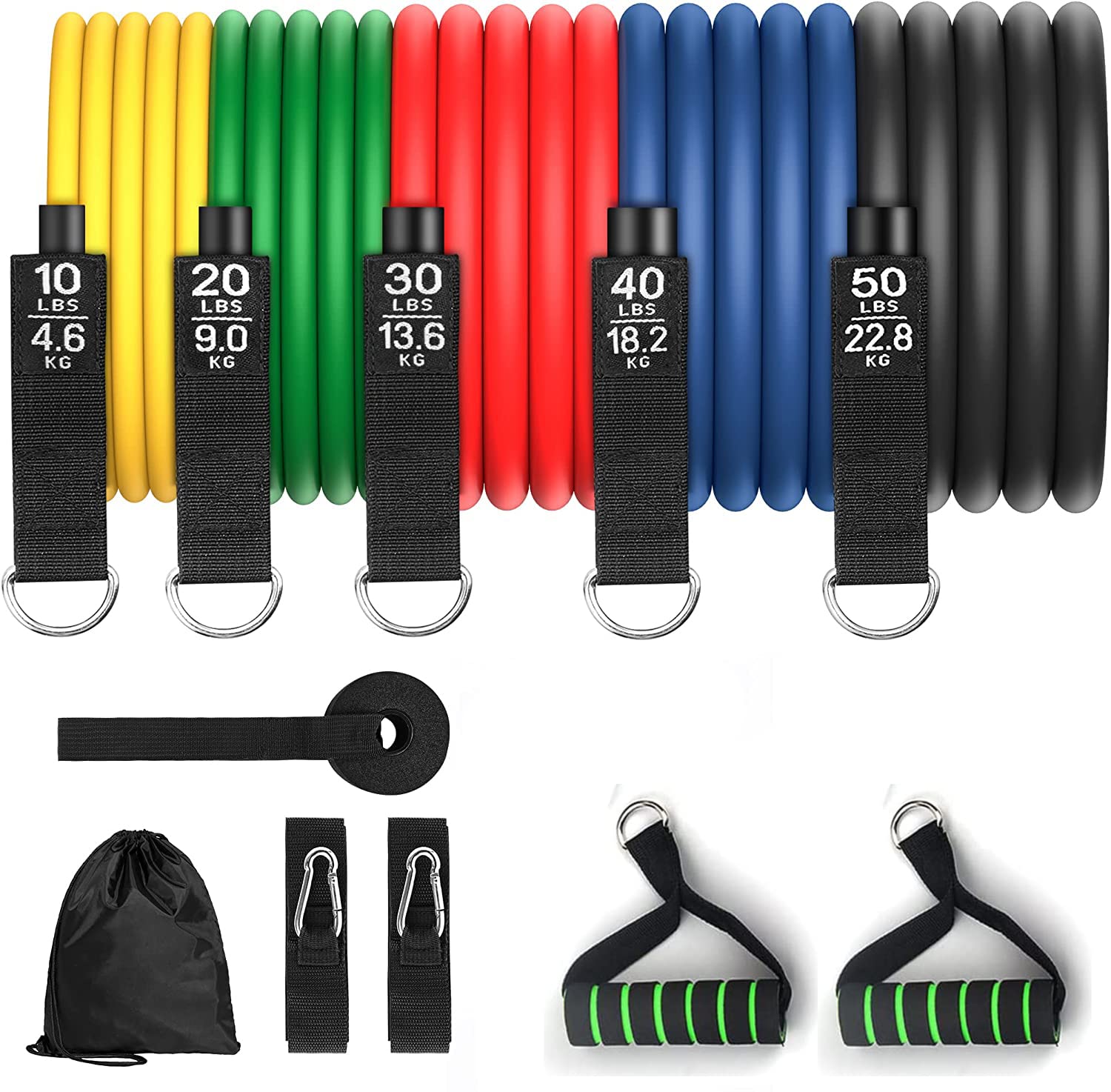 SK Depot® 11-Piece Stackable Resistance Bands Set (Up to 150 Lbs) - Home Gym Equipment for Strength Training, Fitness Workouts, Body Shaping & Suspension Exercises - Perfect for Indoor Sports, Speed Training & Full-Body Toning at Home or Gym