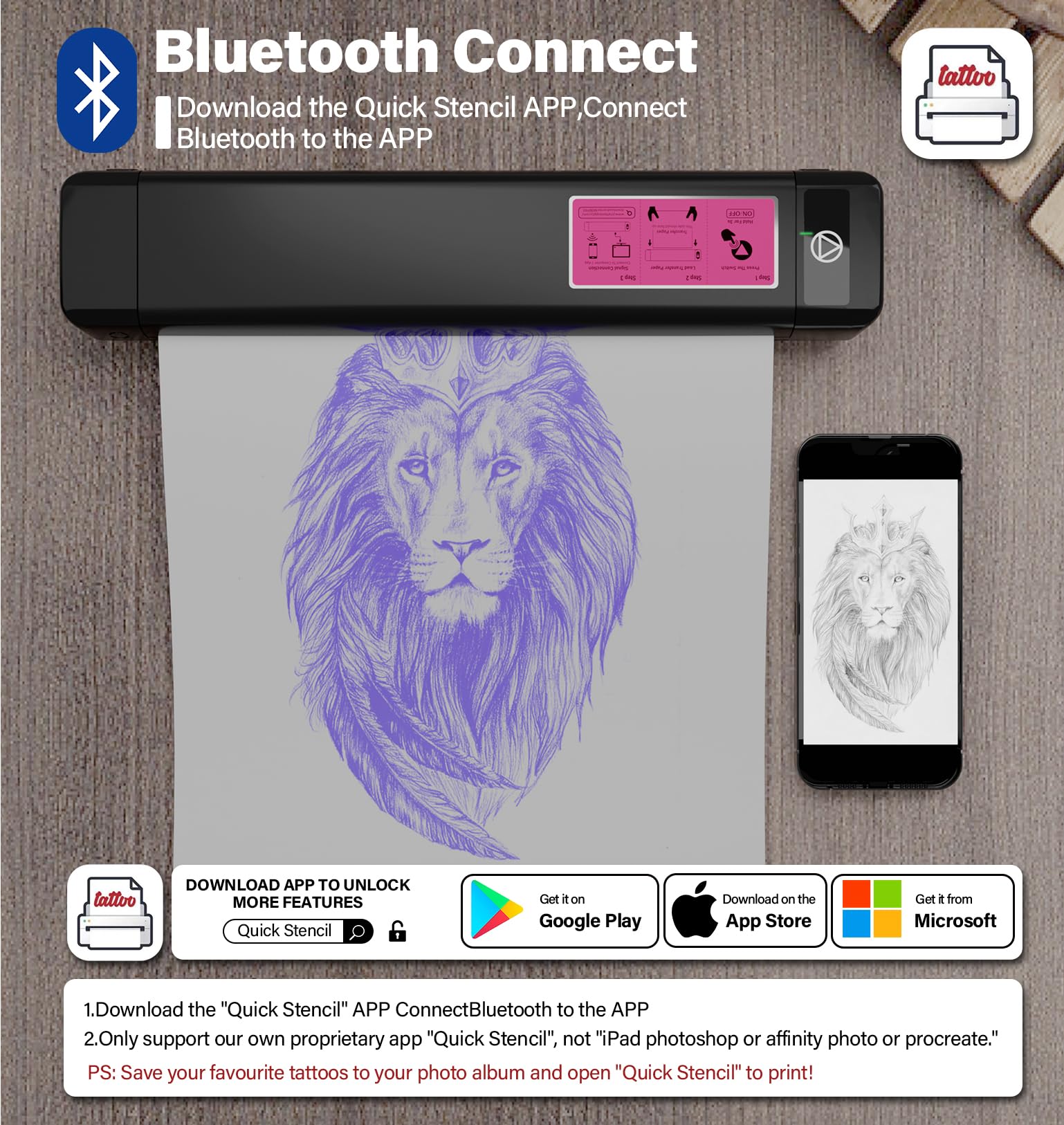 OZER M08Pro Wireless Tattoo Transfer Stencil Printer - Inkless Thermal Copier Machine for Tattoo Artists | Compact Design, Smartphone & Laptop Compatible | Perfect for Studio & Mobile Tattoo Services