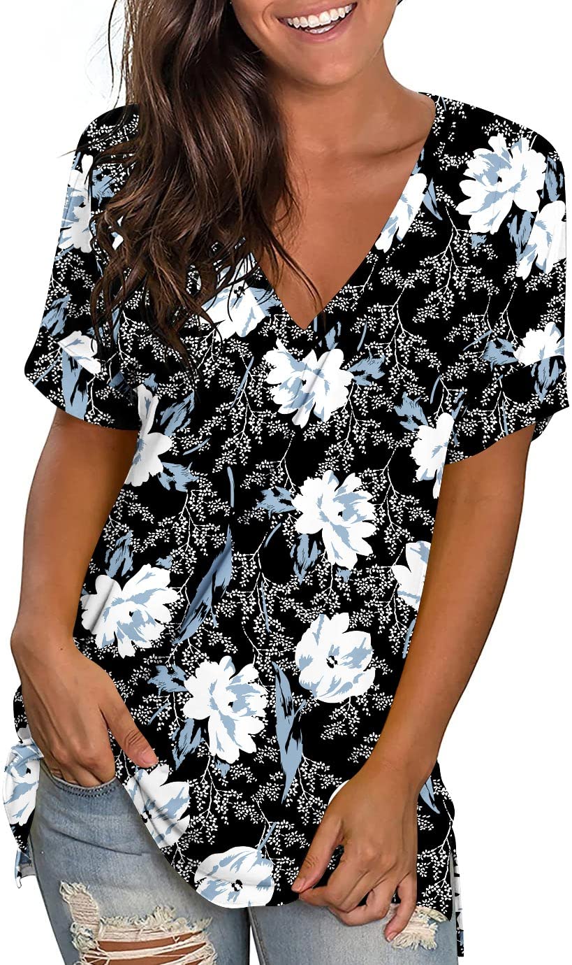 LONGYUAN Women's Short Sleeve V-Neck T-Shirts - Casual Loose Fit Tunic Blouse | Soft & Comfortable Summer Top for Work, Travel & Everyday Wear