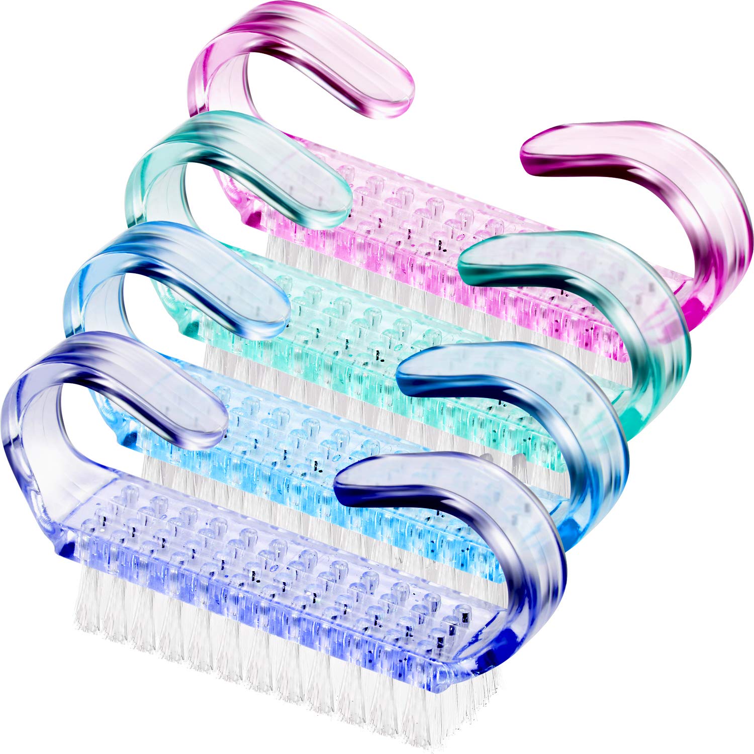 4-Piece Nail Cleaning Brush Set - Durable Plastic Hand & Fingernail Scrub Brush for Manicure, Pedicure & Hygiene (Blue, Green, Pink, Purple, 2.6 x 0.5 x 1.4 Inches) - Perfect for Home, Salon & Travel Nail Care
