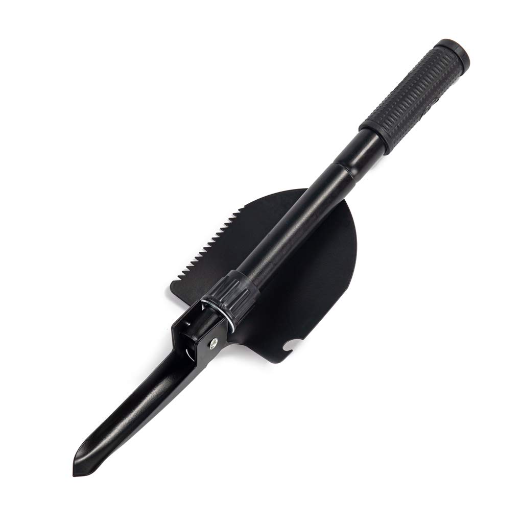 Military Camping Shovel - Portable Folding Shovel with Carrying Pouch, Durable Metal Handle for Gardening, Camping, Trekking, Fishing & Survival - Perfect for Outdoor Adventures, Emergency Kits & Backpacking (Black)