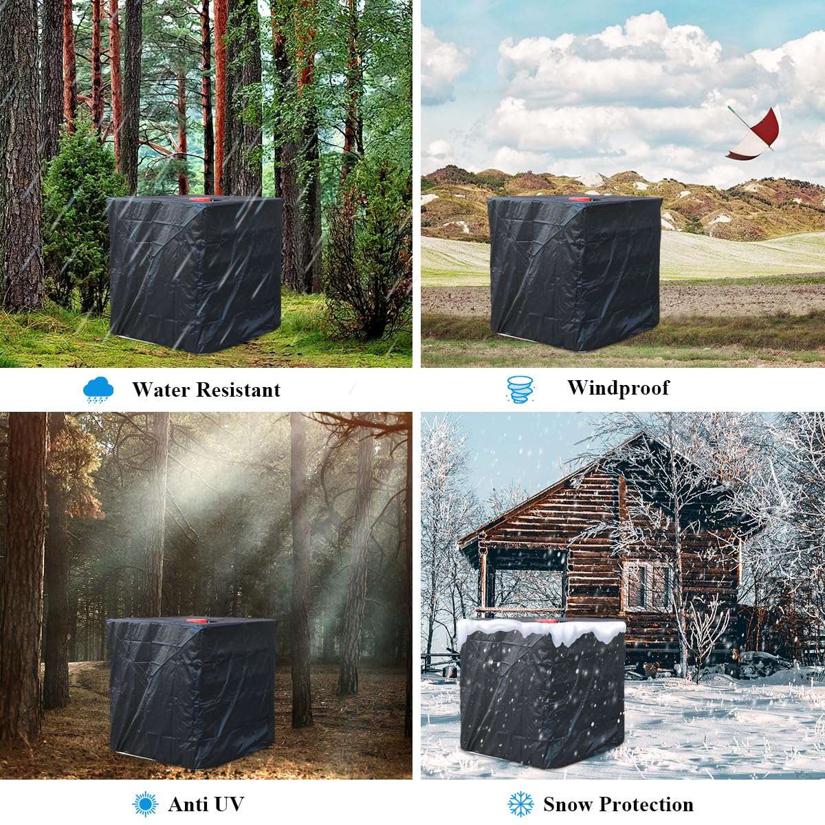 275 Gallon 1000L IBC Tote Water Tank Cover - 420D Waterproof Sunshade Protective Cover for Industrial Storage | Outdoor Use, Agriculture, Chemical Transport Protection