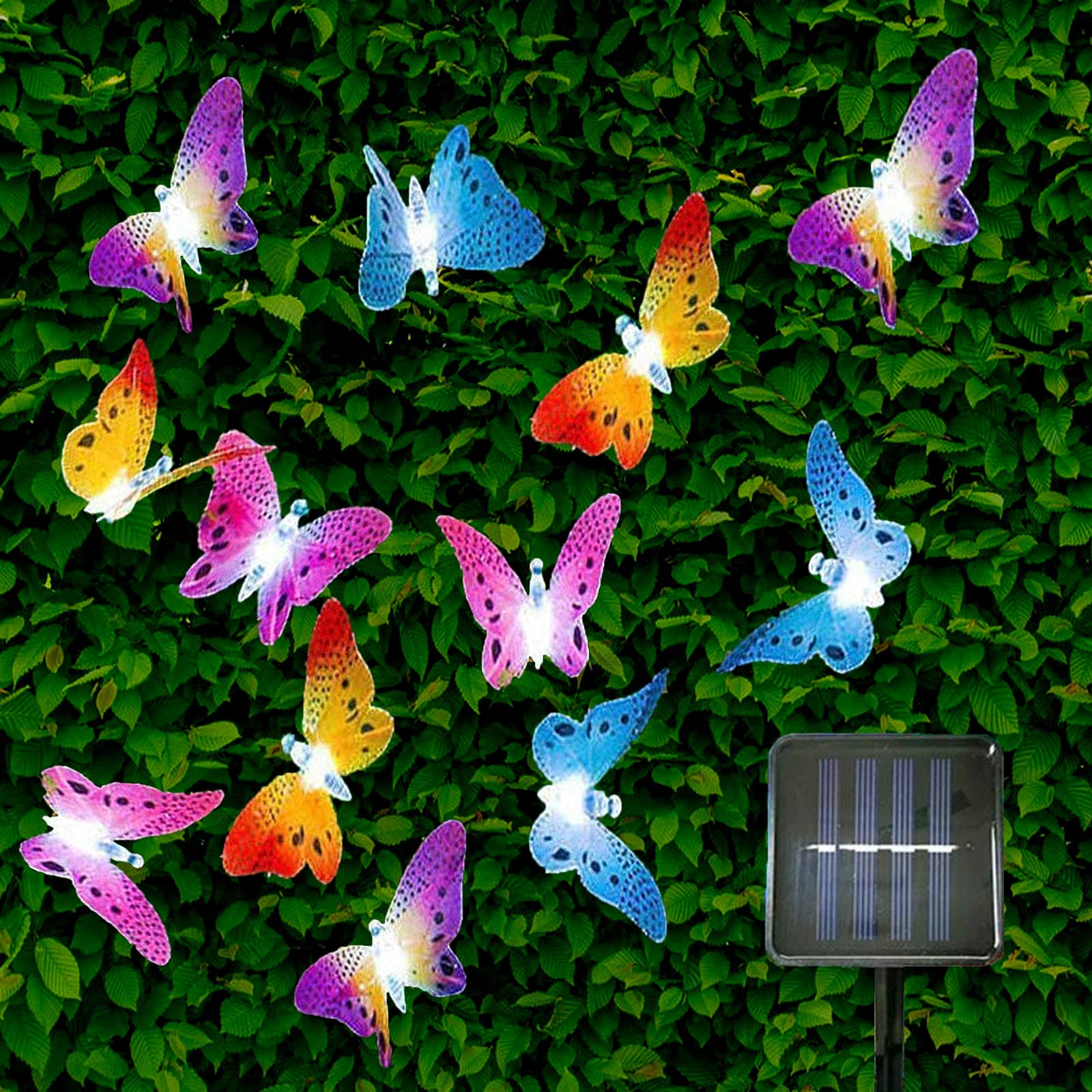 12 LED Solar Butterfly String Lights - Waterproof Outdoor Solar Lights with 8 Lighting Modes | Perfect for Garden, Patio, Christmas, Wedding & Party Decorations