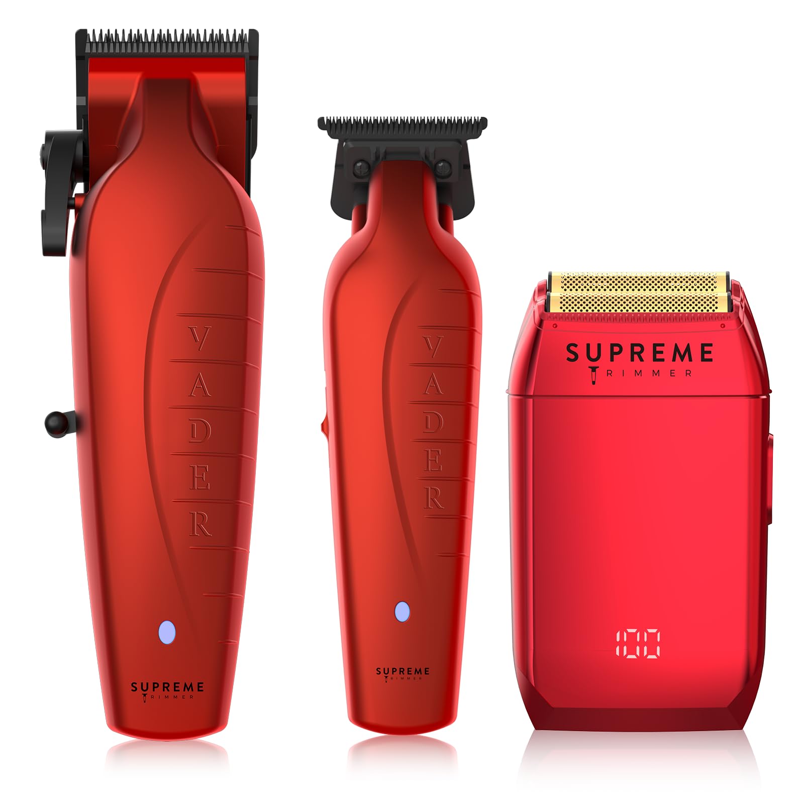 Professional 3-in-1 Men's Beard Trimmer Kit - Vader Clipper, Vader Trimmer & Crunch Foil Shaver | Supreme Barber Set with Brushless Motor & IPX6 Waterproof Design | Perfect for Home Grooming, Travel & Professional Use | Red