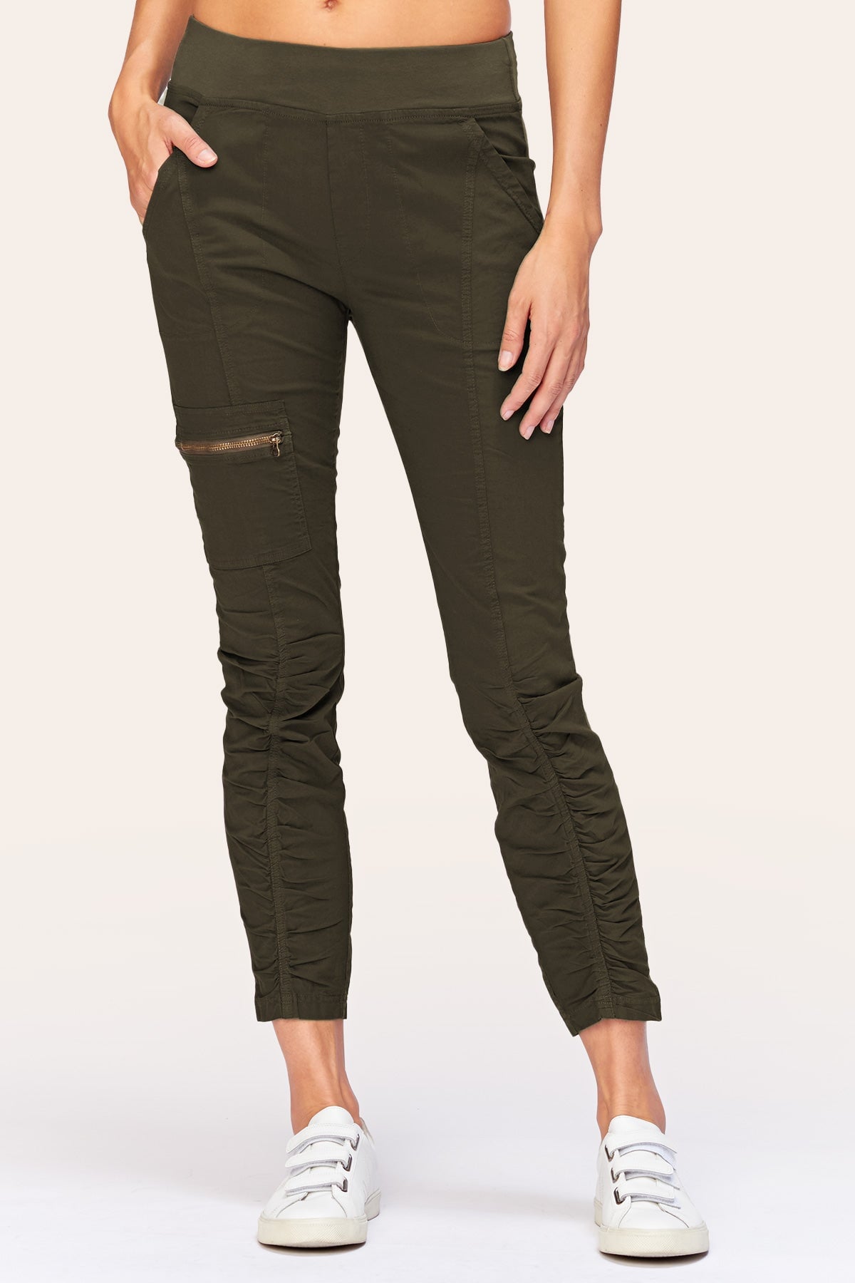 Malanda Women's Olive Green High Waisted Pants - Comfortable Stretchy Trousers for Work, Office & Casual Wear