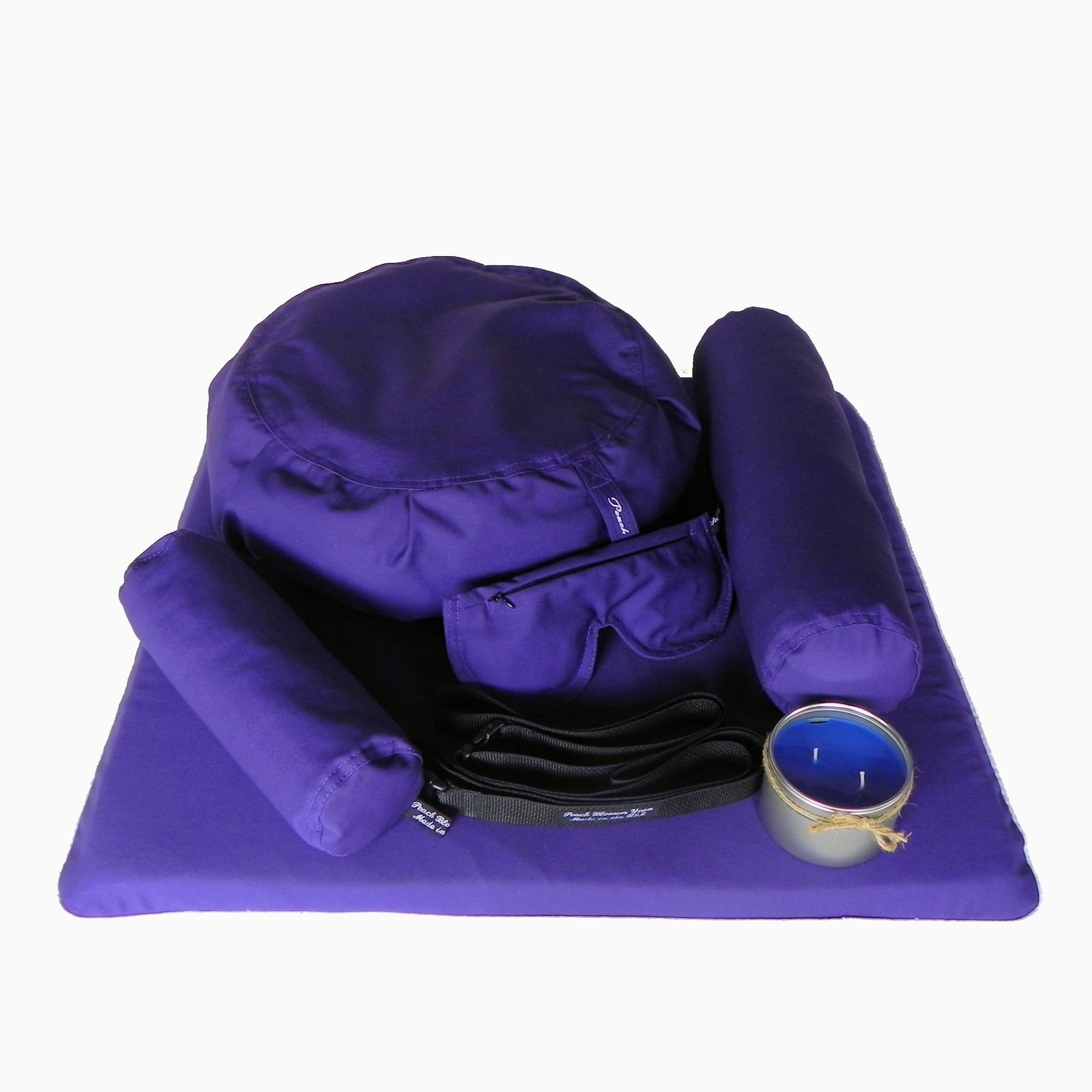 7-Piece Restorative Yoga Set - Zafu Meditation Pillow, Zabuton Cushion, Eye Pillow, Neck Bolster, Back Bolster, Soy Candle & Strap for Home Yoga, Meditation & Relaxation | Perfect for Stress Relief, Mindfulness & Holistic Wellness