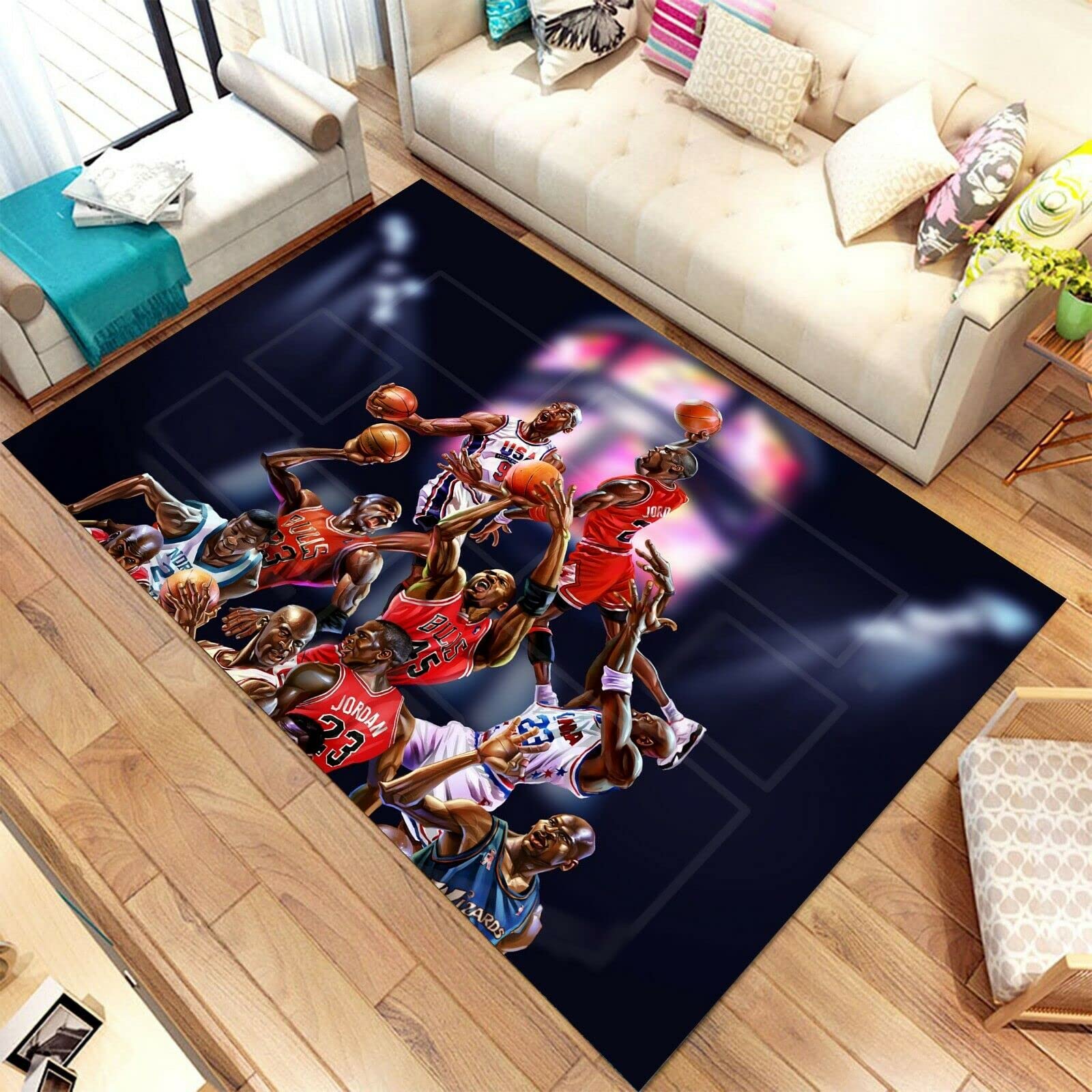 Basketball Sports Rug - Non-Slip Play Mat for Boys & Girls Bedroom - Hypebeast Room Decor - Perfect for Kids Play Area, Game Room & Basketball Themed Decor - Size F44