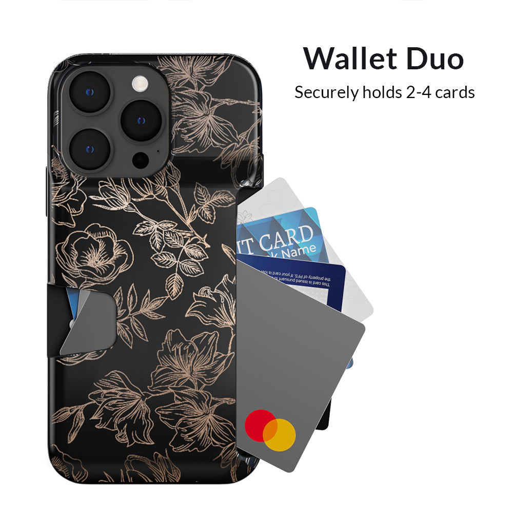 Floral Rose Gold iPhone Wallet Case - Slim Protective Phone Cover with Card Holder for iPhone 13/14/15 - Perfect for Everyday Use, Travel & Shopping