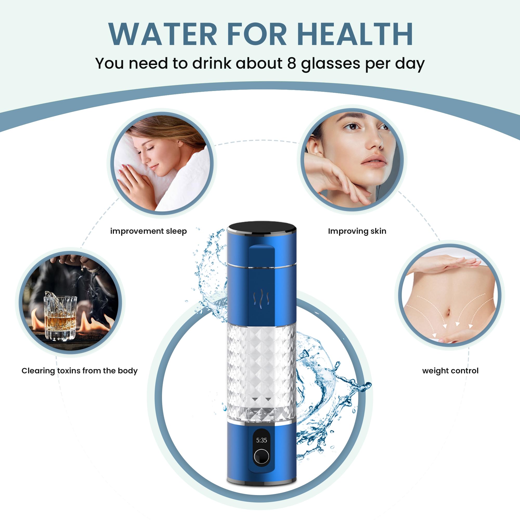 Alkadrops Hydrogen Rich Water Bottle - 5000ppb H2 Generator, Portable Rechargeable Hydrogen Water Machine for Home & Office, 290ml Capacity, 5-Min Quick Electrolysis (Blue, Model ALH16B) | Perfect for Hydration On-The-Go, Gym Workouts & Healthy Lifestyle