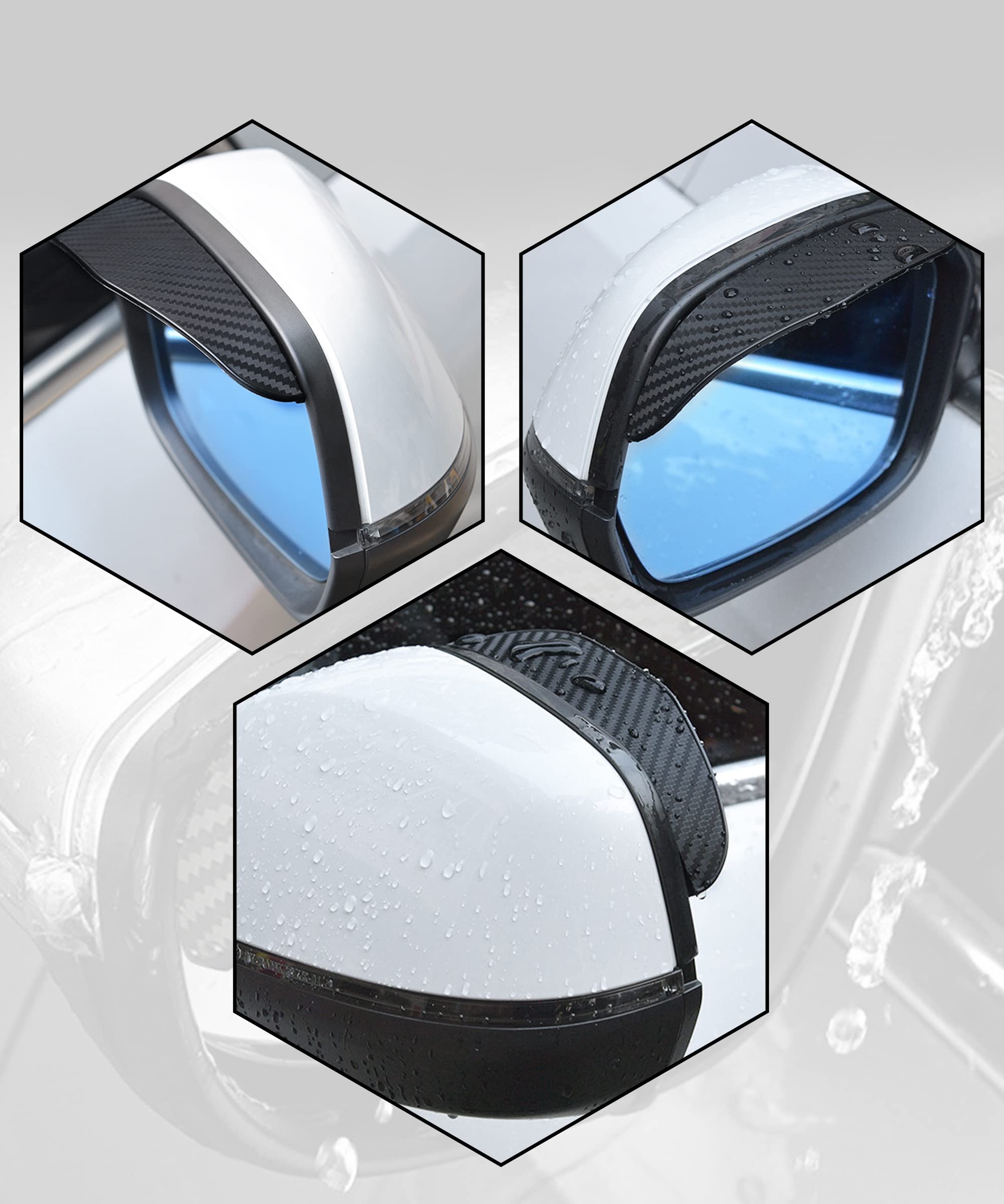 ESEWALAS 2-Pack Carbon Fiber Car Side Mirror Rain Guards - Waterproof Rear View Mirror Visors for Rain, Snow & Ice Protection - Universal Fit for Most Vehicles (Black) - Perfect for All-Weather Driving & Enhanced Visibility