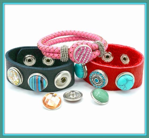 Sexy Sparkles Interchangeable Snap Leather Bracelet with Chunky Charms - Noosa Style | Adjustable Fashion Jewelry for Women, Perfect for Parties, Date Nights & Everyday Wear