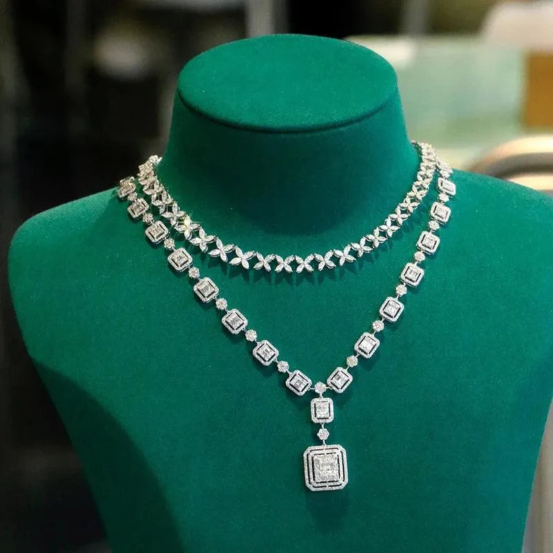18K White Gold Diamond Necklace for Women - 5.0 Carat Real Natural Diamond Pendant with Adjustable Chain | Luxury Gift for Anniversary, Wedding, Senior Banquet & Special Occasions