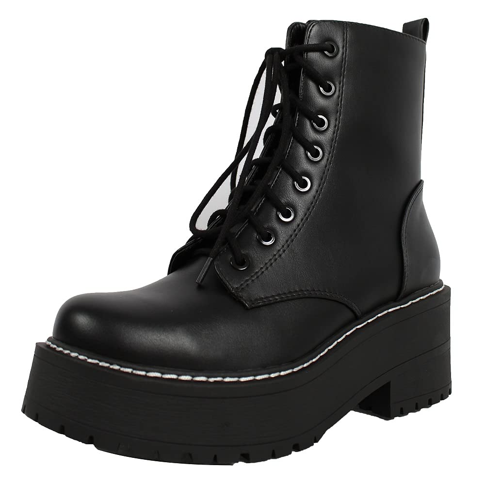 Women's Combat Boots Lace Up Ankle Booties with High Platform - Stylish Punk Rock Gothic Fashion for Concerts, Parties & Everyday Wear