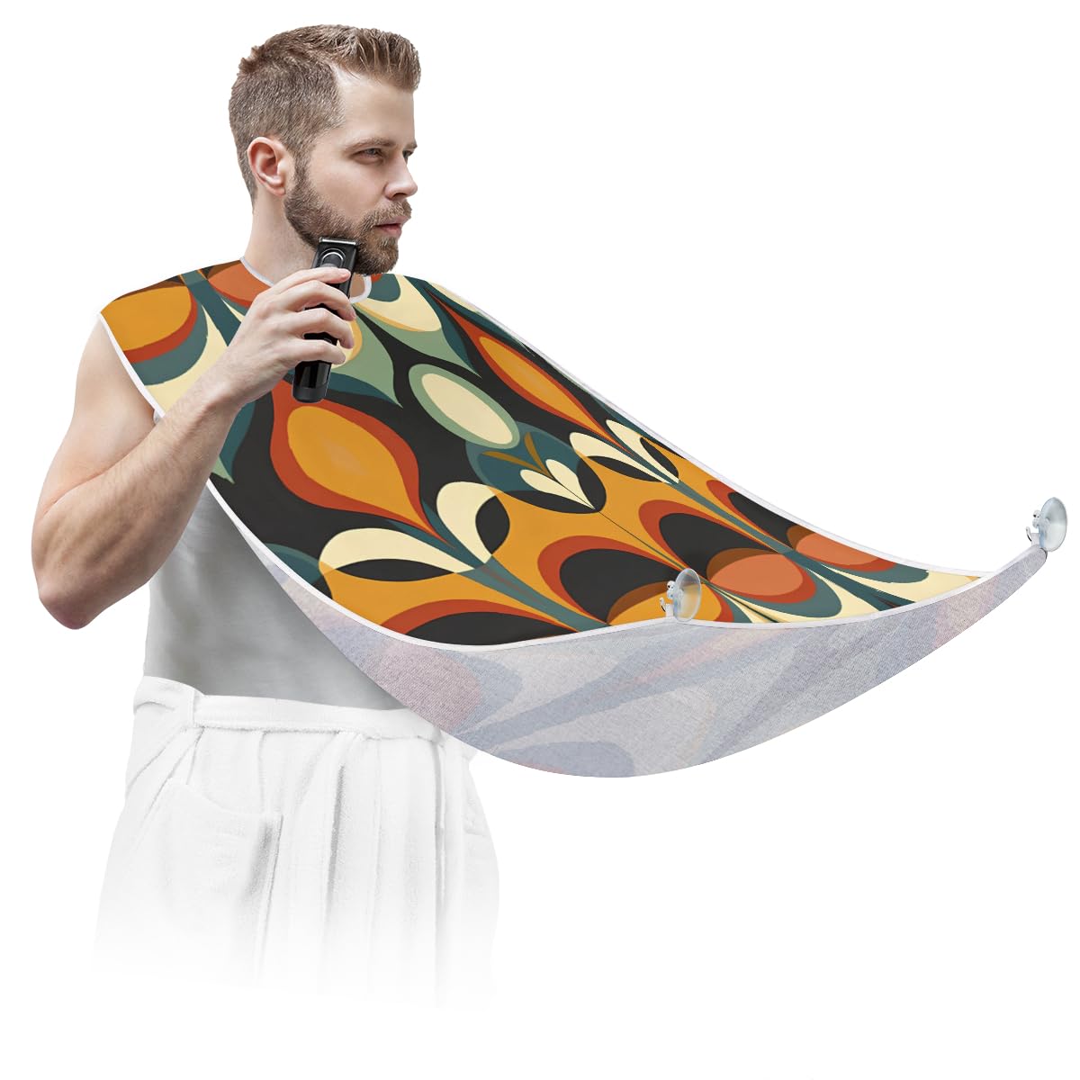 Retro Azulejo Pattern Beard Shaving Bib for Men - Waterproof Hair Dye Apron & Barber Cape for Haircut, Makeup & Styling - Sink Hair Catcher & Beard Trimming Tool - Perfect for Home Grooming & Salon Use