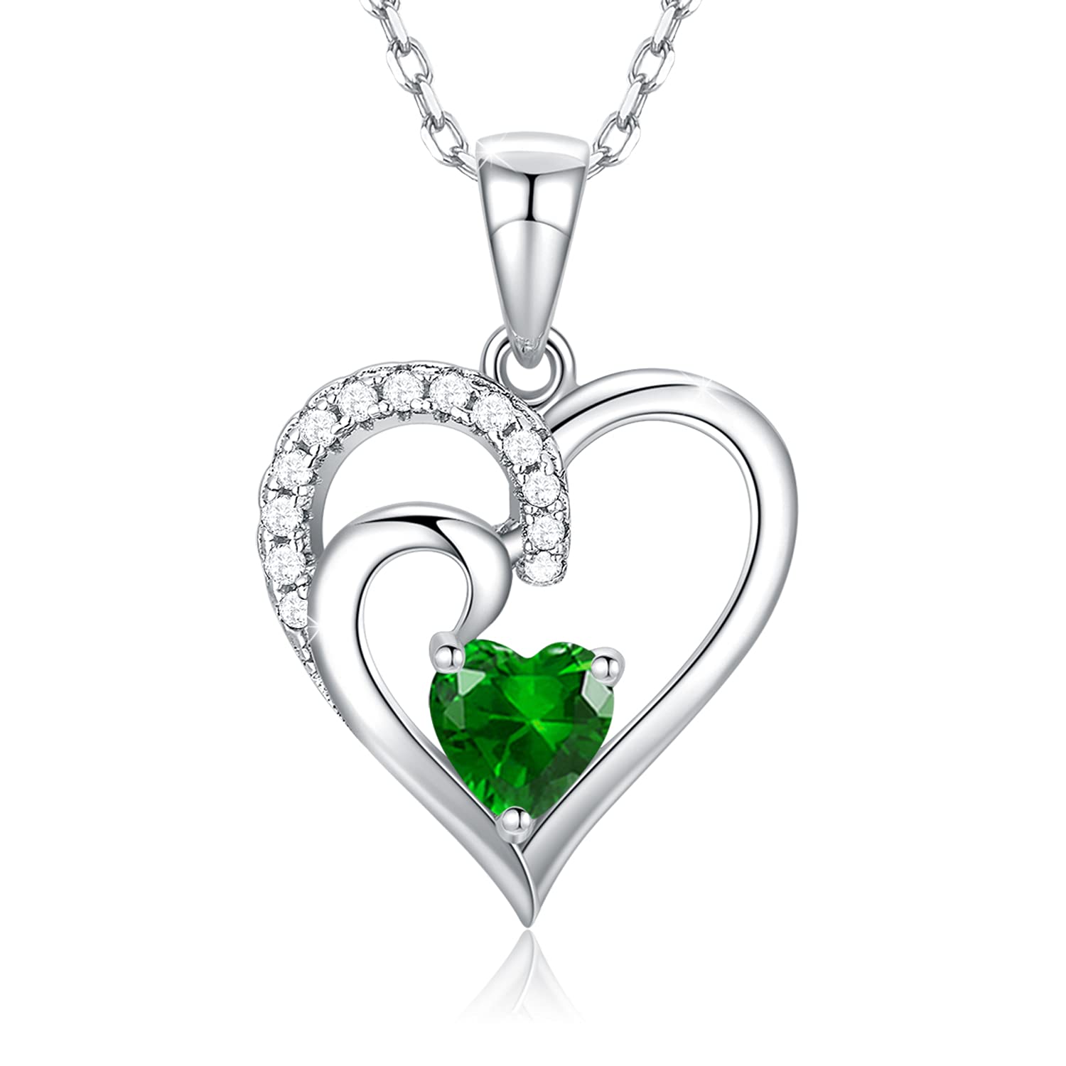 Birthstone Necklace for Women - Sterling Silver CZ Heart Pendant Jewelry | Mothers Day Gifts for Mom, Birthday Gifts for Wife, Daughter, Teen Girls | Adjustable 16