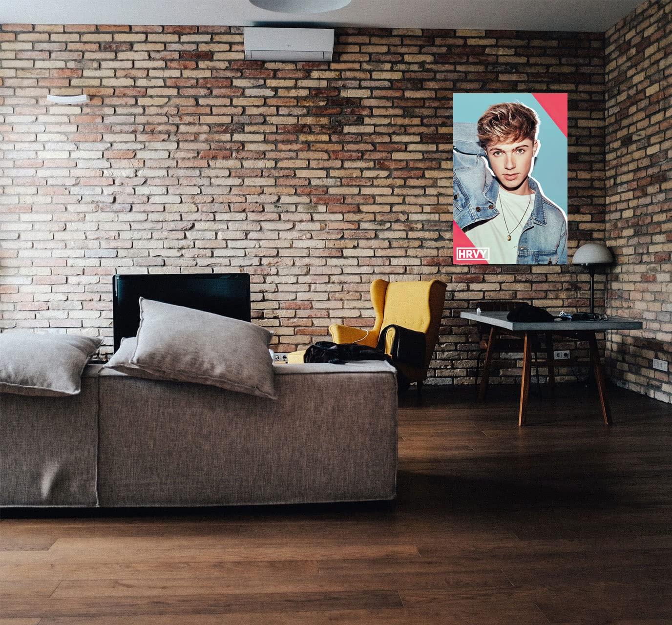 HRVY Music Poster - Pin-Up Style in Jeans Jacket - 24x36 Inches Wall Art with Black Poster Hanger - Perfect for Bedroom, Dorm & Music Fan Decor