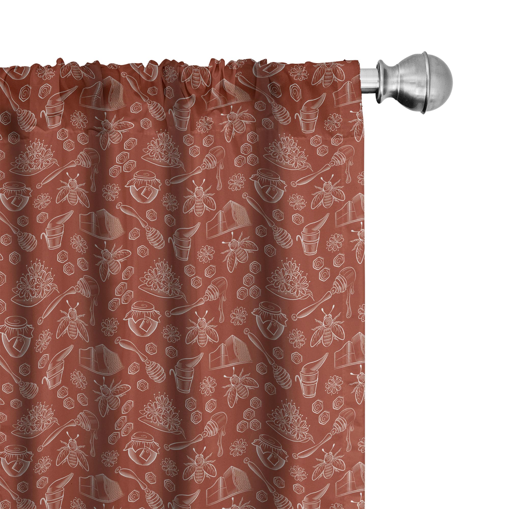 Ambesonne Honeycomb Curtains - Vintage Honey Bees & Flowers Pattern, Rust & White, 28