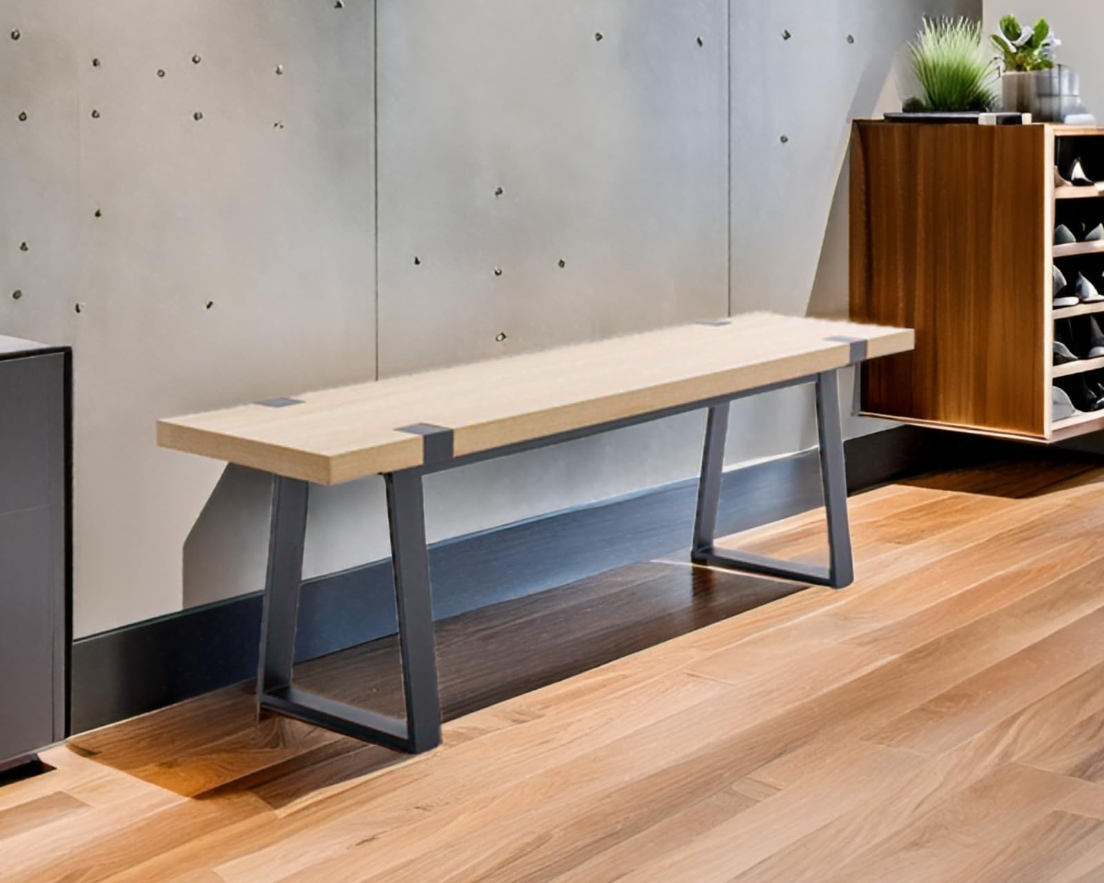 Modern Light Oak Dining Bench - Wooden Kitchen & Dining Room Bench Seat with Metal Frame for 2-3 People | Indoor Dining Table Chairs for Living Room & Restaurant Style Settings