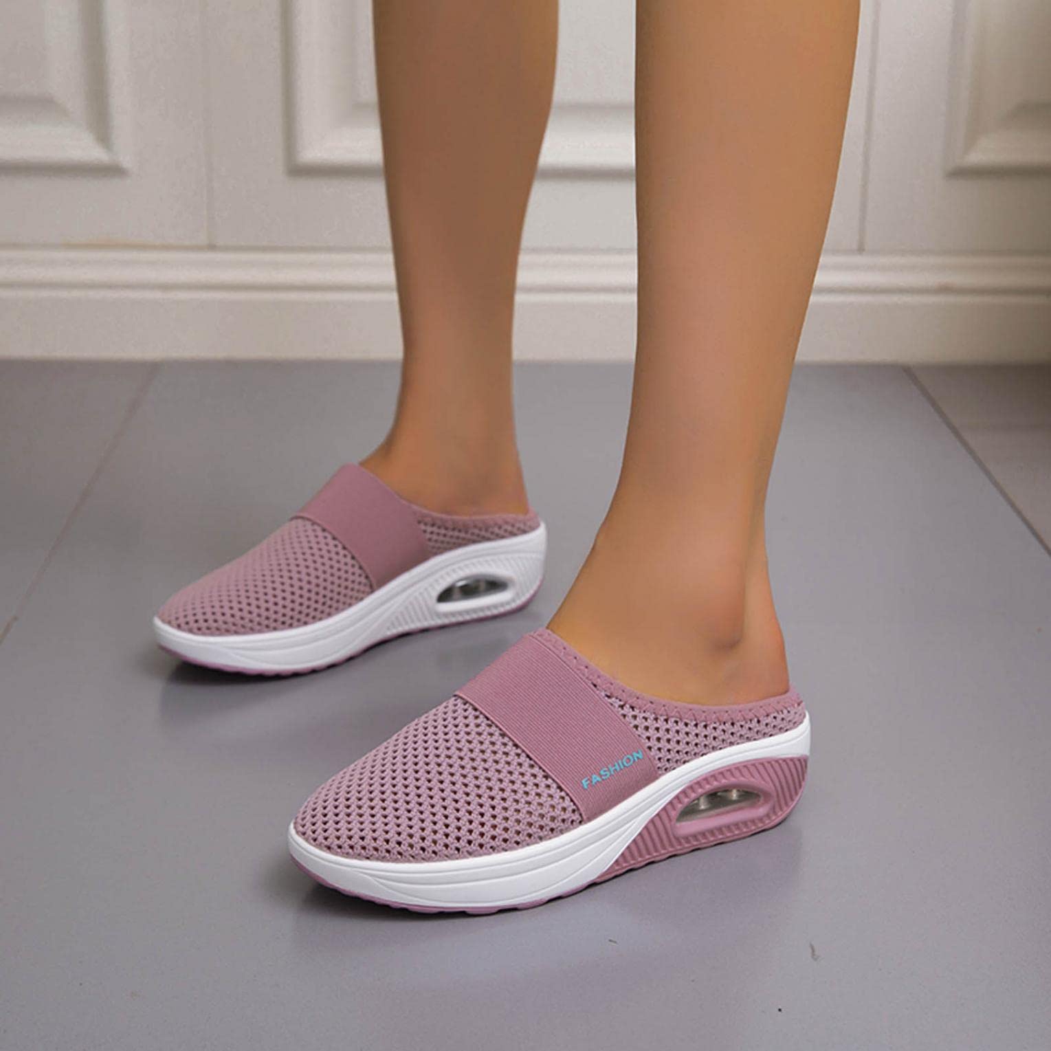 Women's Air Cushion Slip-On Orthopedic Walking Shoes - Diabetic Comfort Loafers with Elastic Support & Pain Relief - Breathable Sneakers for Women (Size 8.5, Pink) | Perfect for Daily Walking, Travel & Nursing Professionals
