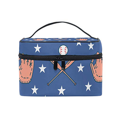 Baseball Themed Makeup Bag - Portable Travel Train Case with Sport Gloves & Cap Design - Blue Cosmetic Organizer for Toiletry Storage | Perfect for Gym, Travel & Sports Enthusiasts