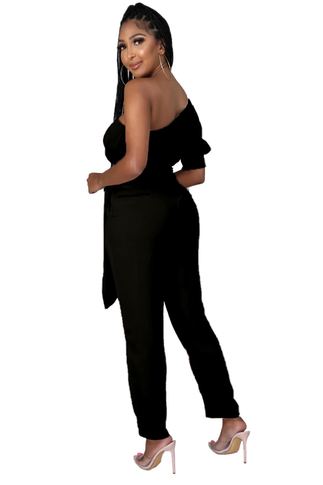 DeftSharp 2025 Women's Sexy Cocktail Party Romper - Back Zip Belt Long Jumpsuit for Clubwear, Casual Work & Night Out | Perfect for Parties, Dating & Office Events