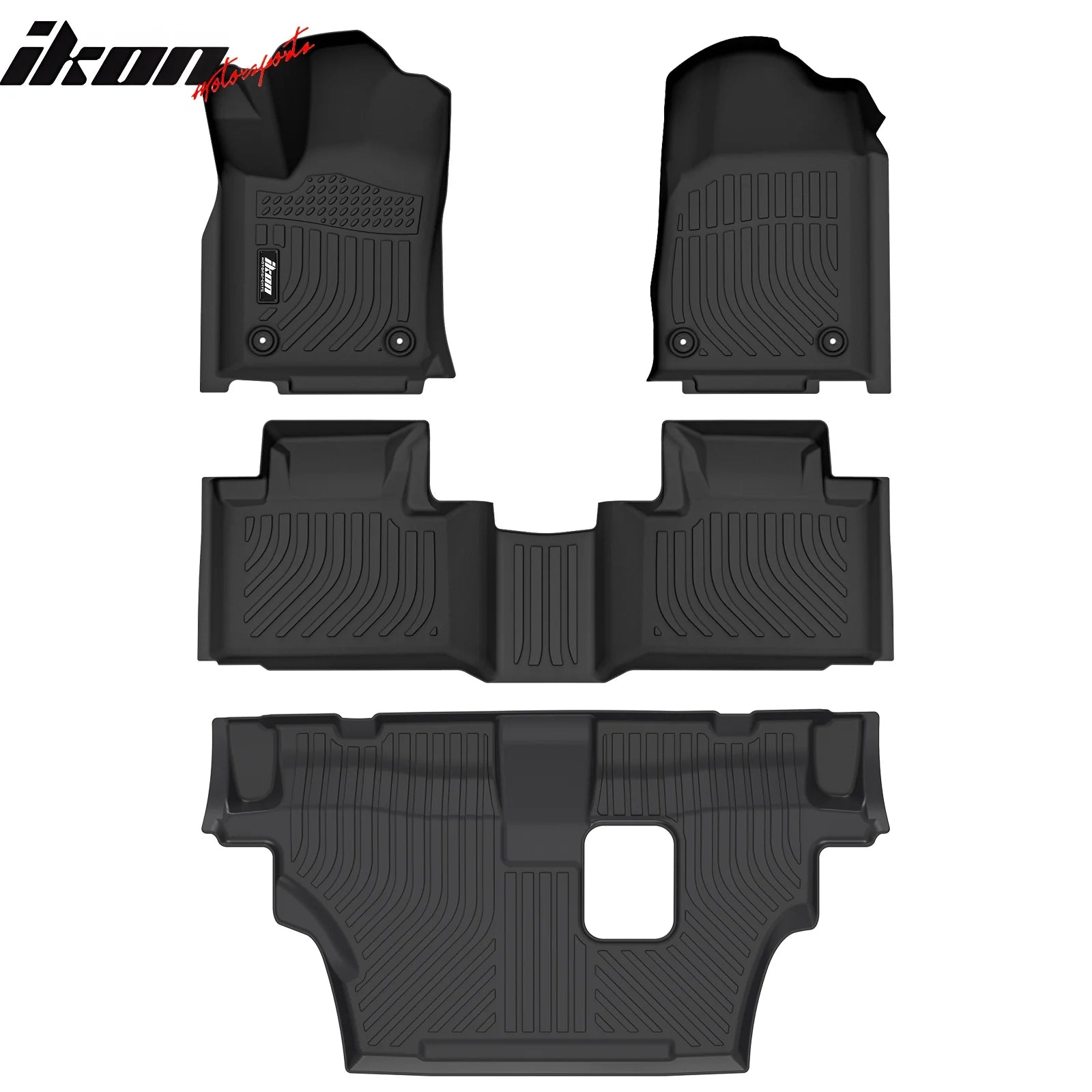 IKON 3D Molded All-Weather Floor Mats for 2016-2025 Dodge Durango - 7 Passenger Custom Fit Floor Liners (1st, 2nd & 3rd Row) - 4PC Black TPE Thermo Plastic Elastomer Car Mats - Perfect for Off-Road, Winter & Family Protection